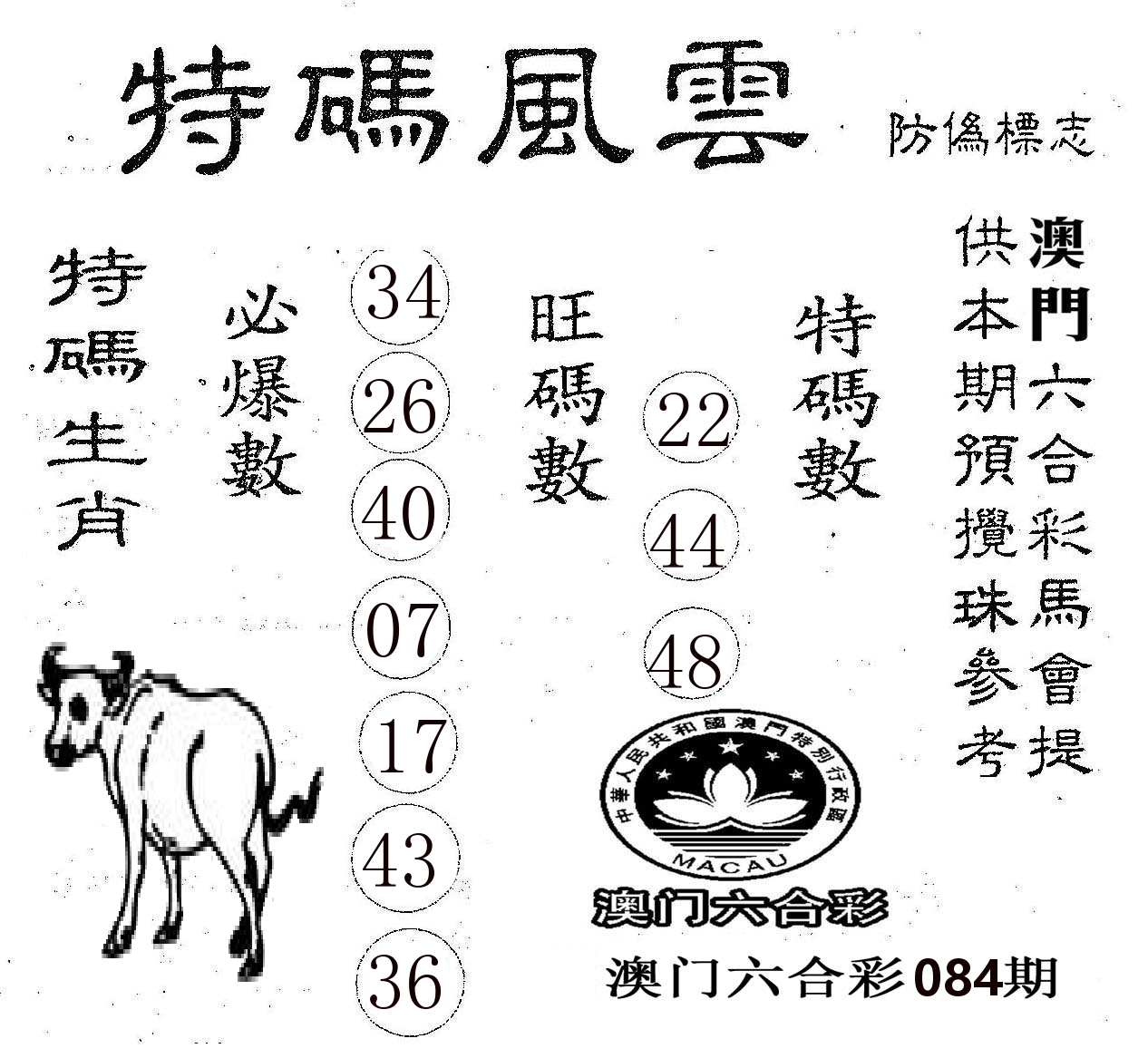 特码风云 第84期