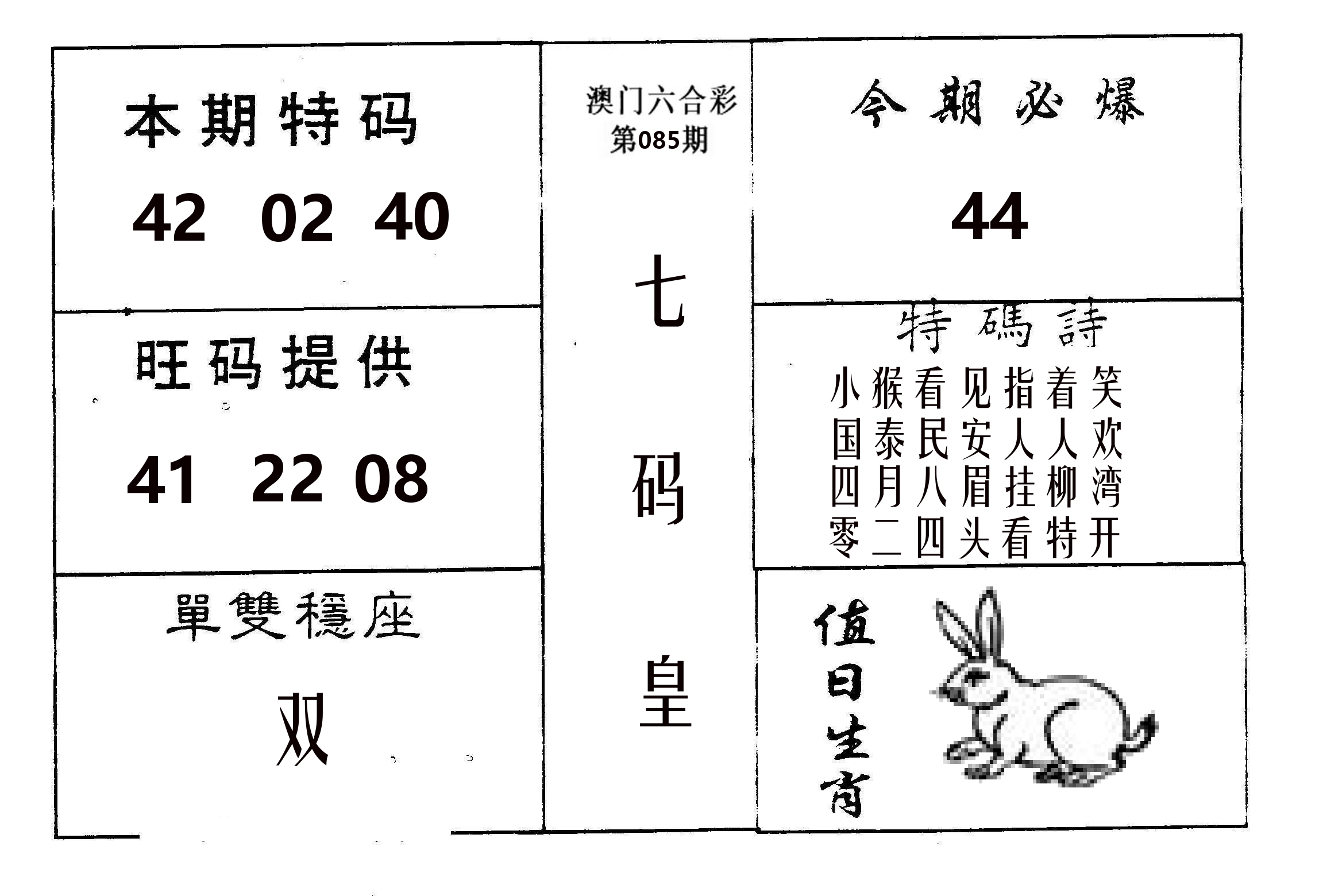 七码皇 第85期