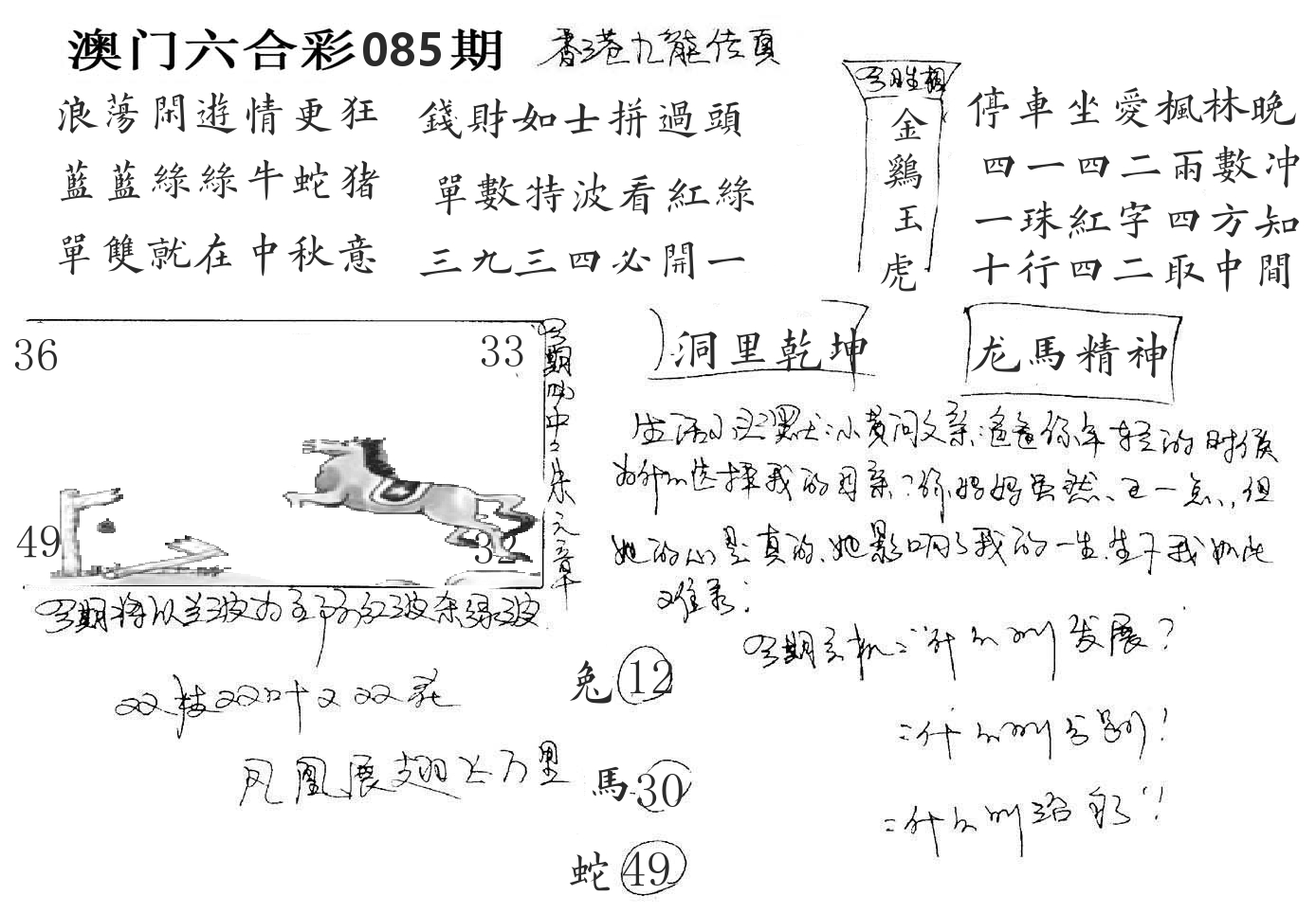 澳门手写九龙 第85期