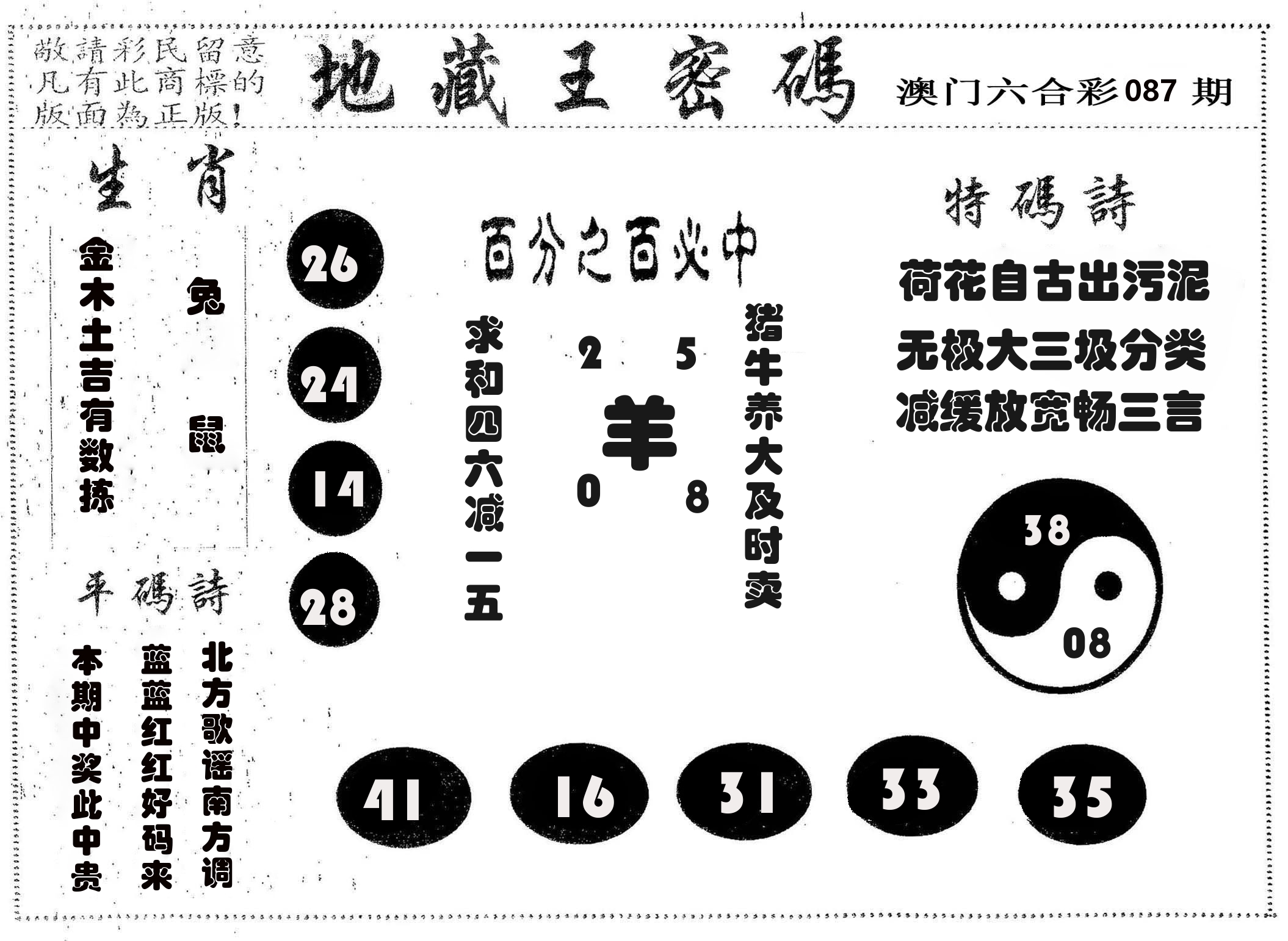 地藏王密码 第87期