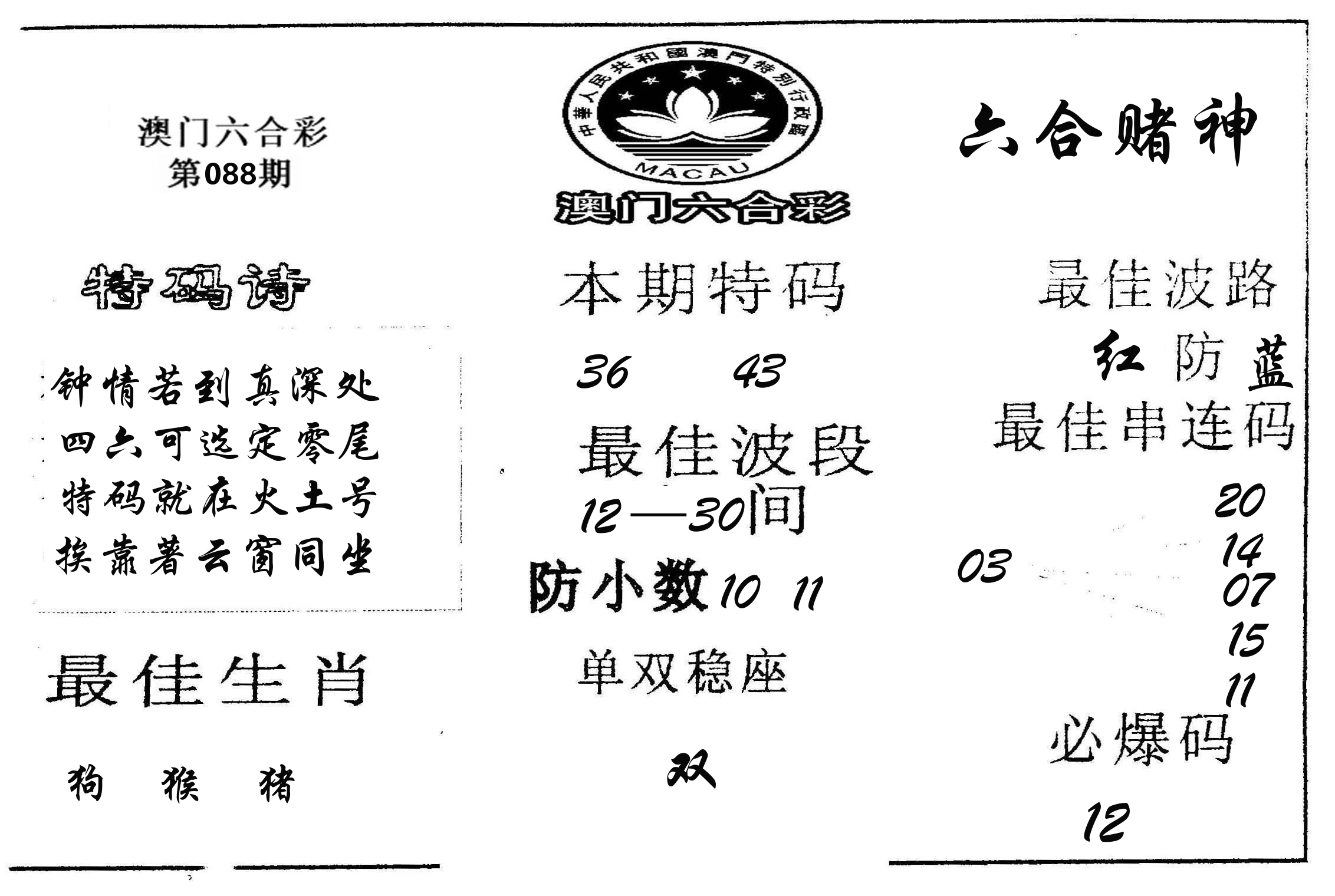 六合赌神 第88期