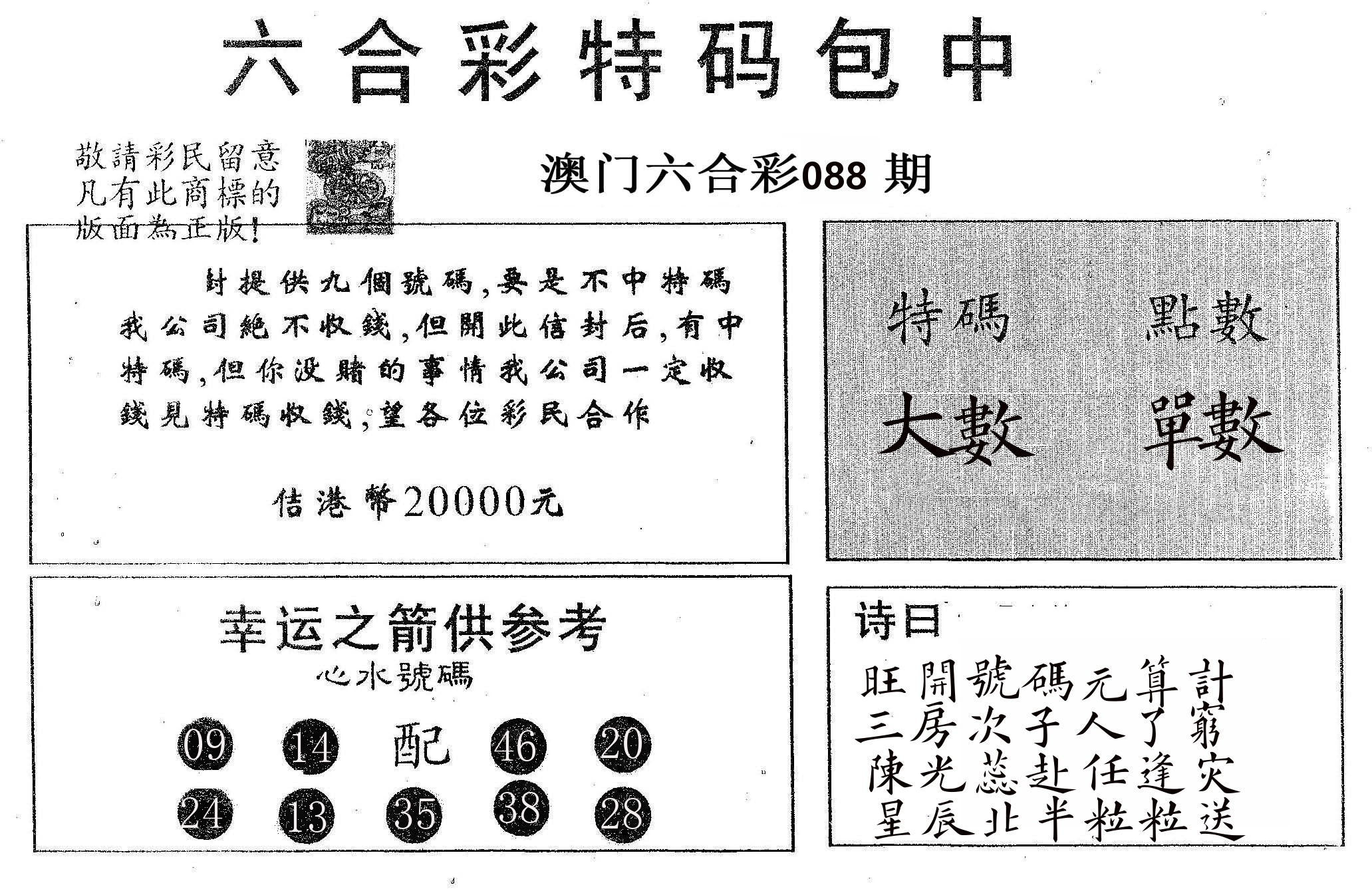 20000包中A 第88期