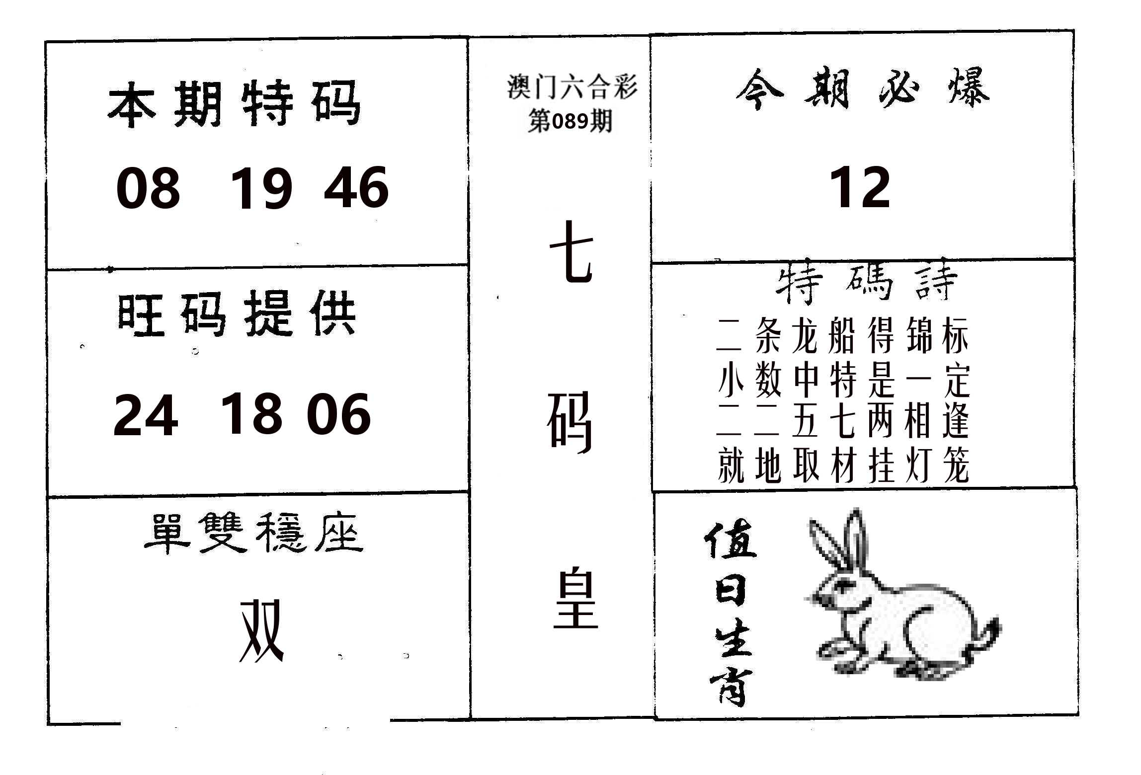 七码皇 第89期