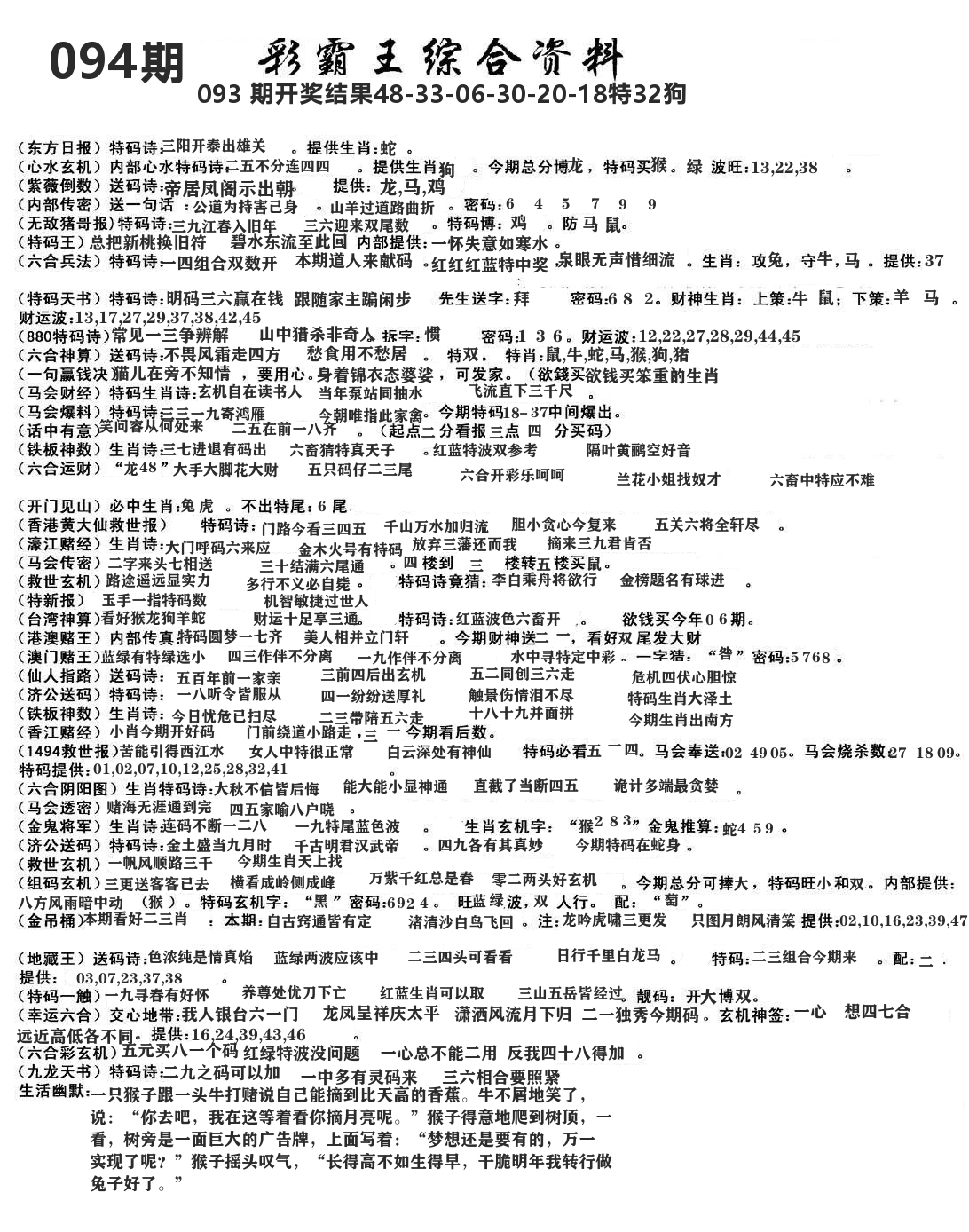 澳门综合资料 第94期