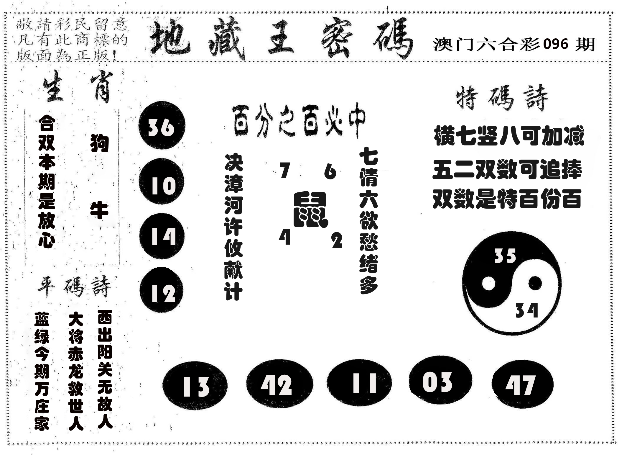 地藏王密码 第96期