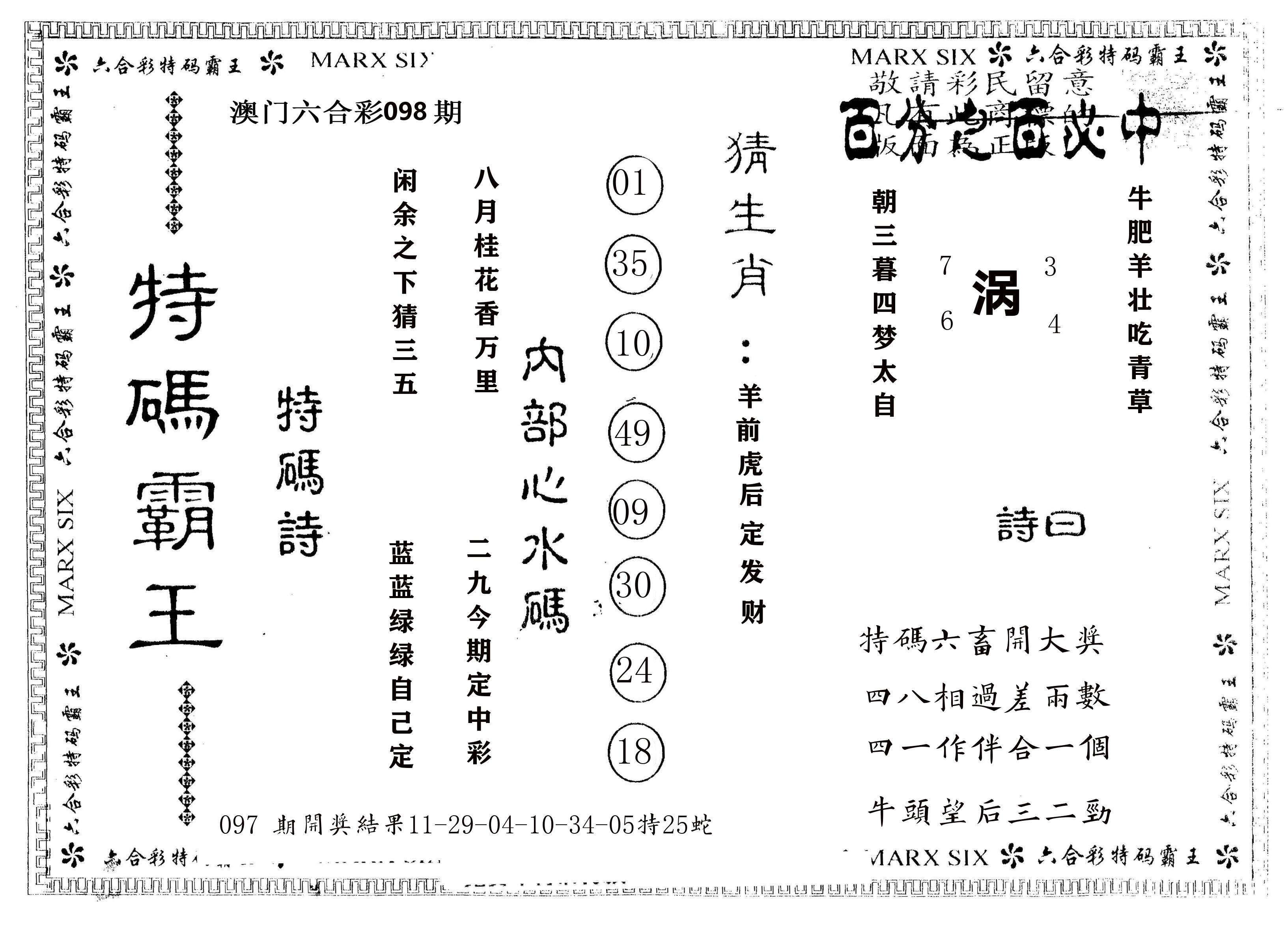 另版特码霸王 第98期