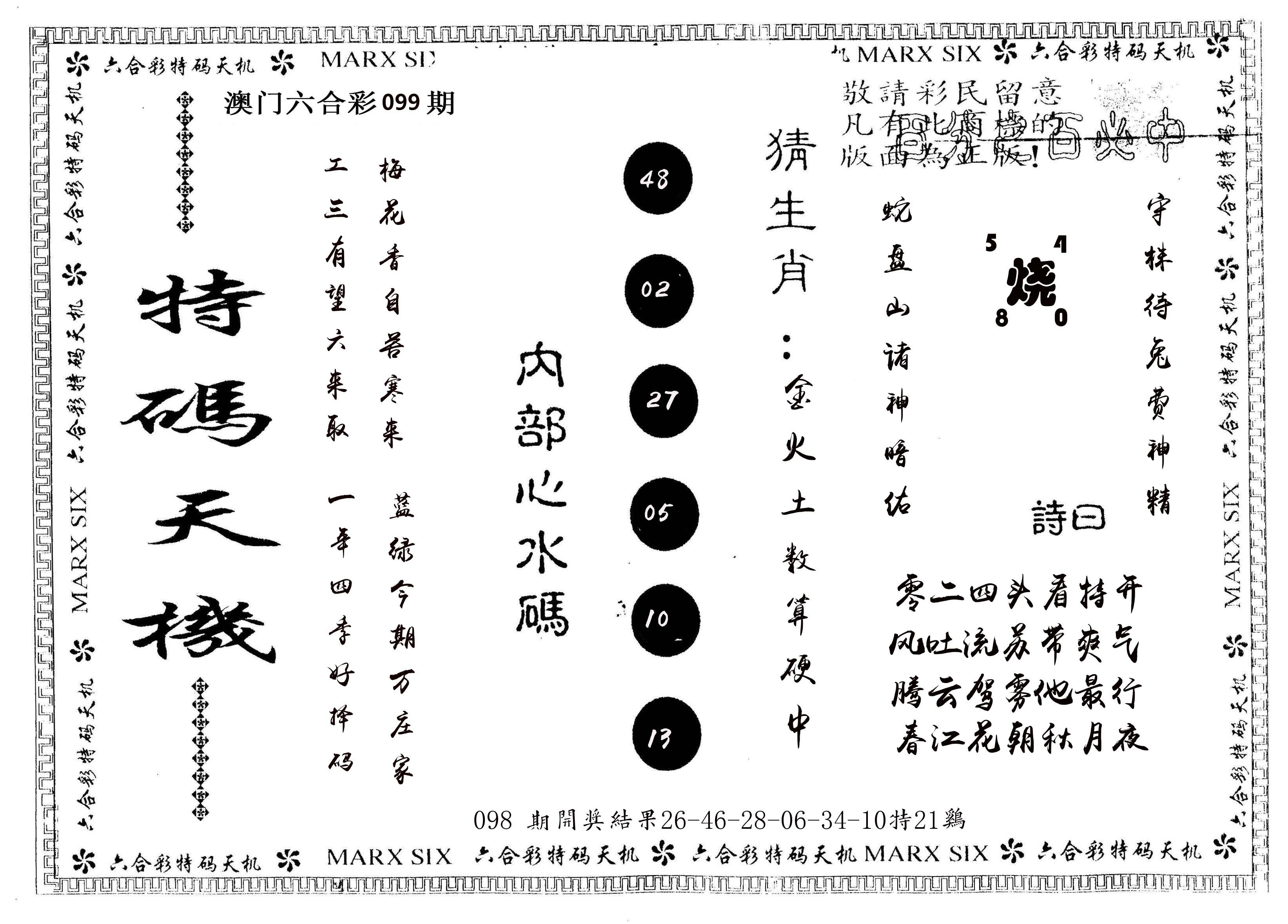 另版特码天机 第99期