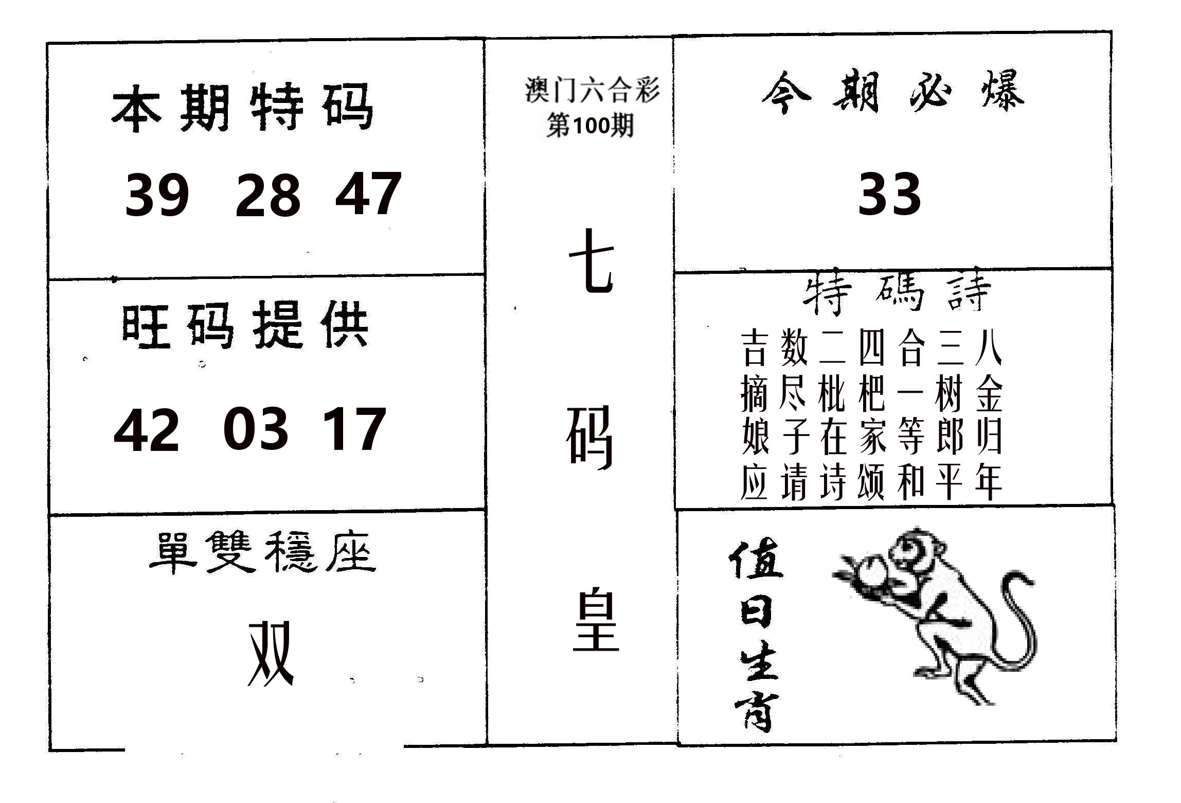 七码皇 第100期