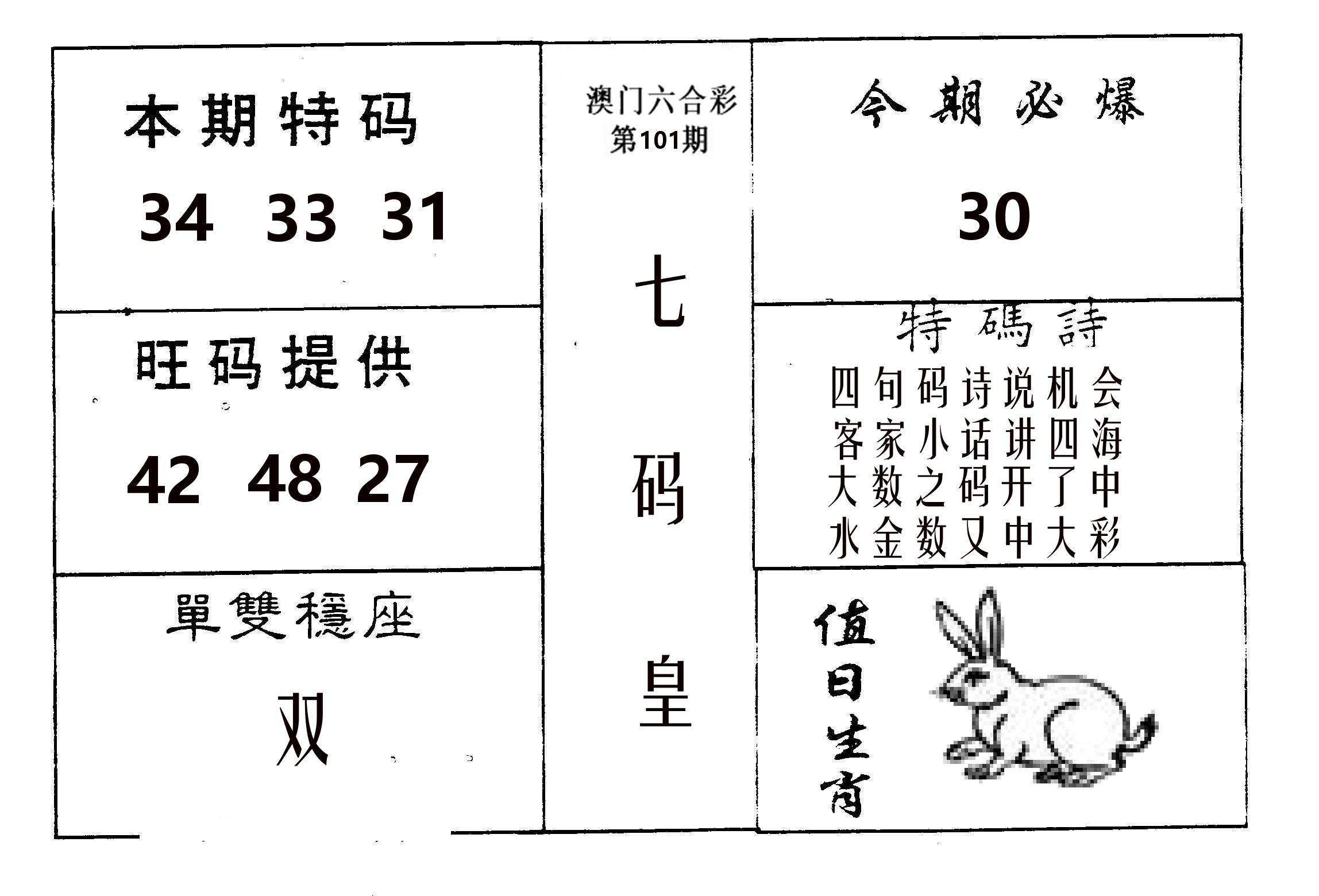 七码皇 第101期