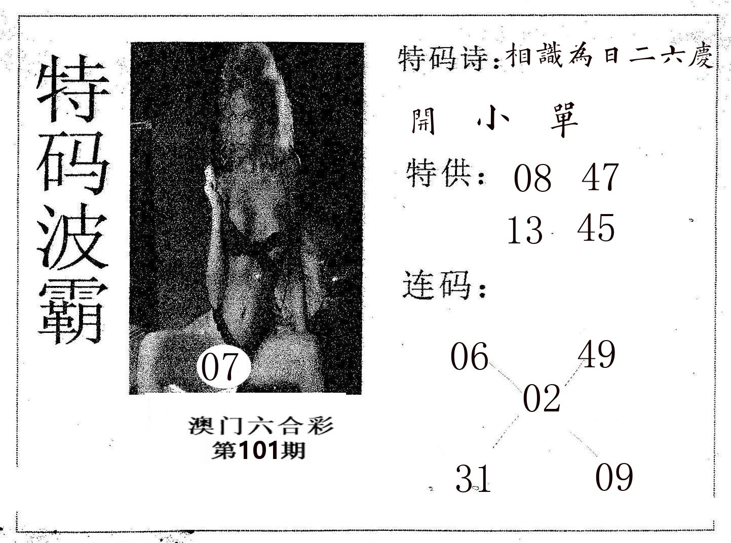 特码波霸 第101期