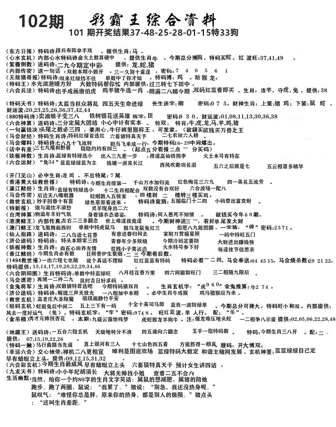 澳门综合资料 第102期