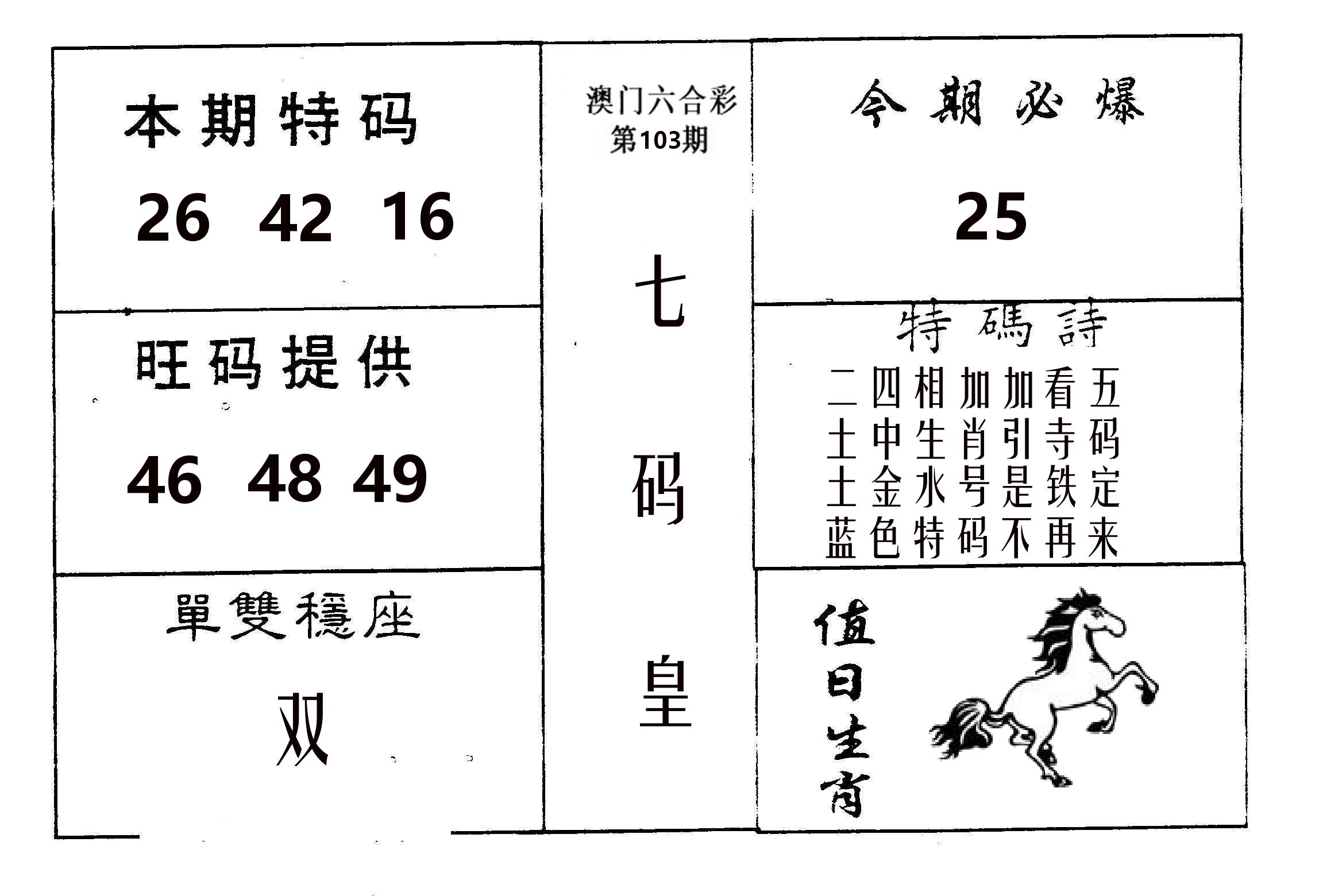 七码皇 第103期