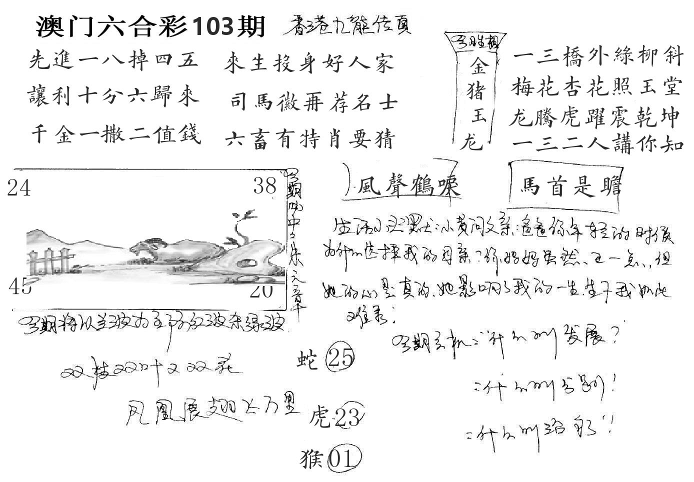 澳门手写九龙 第103期