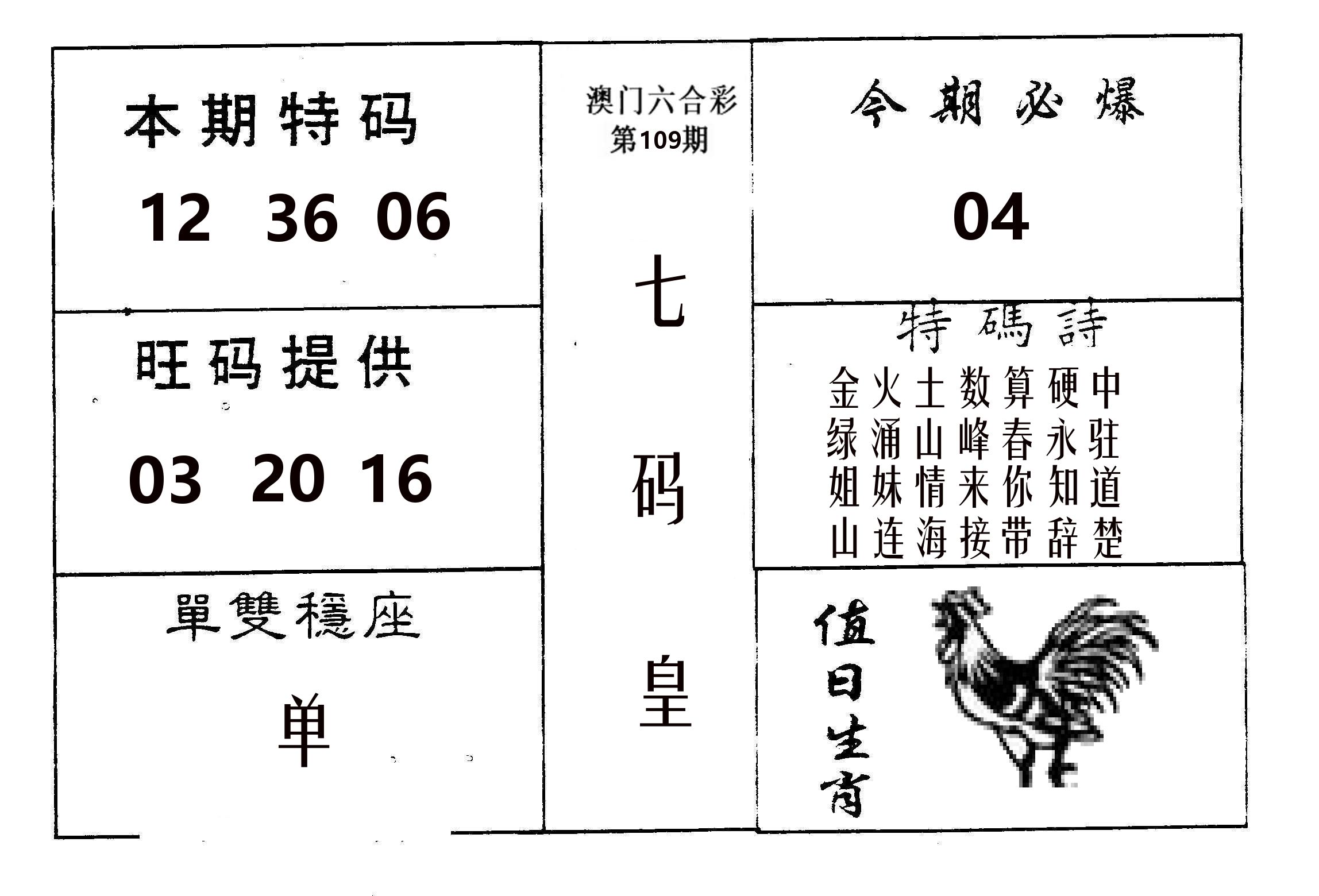 七码皇 第109期