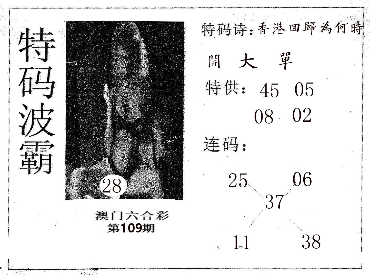 特码波霸 第109期