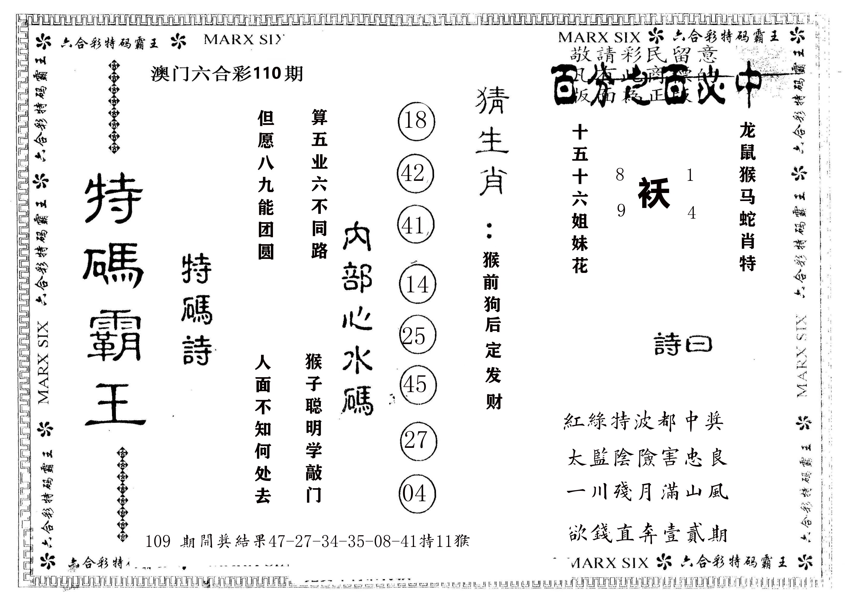 另版特码霸王 第110期