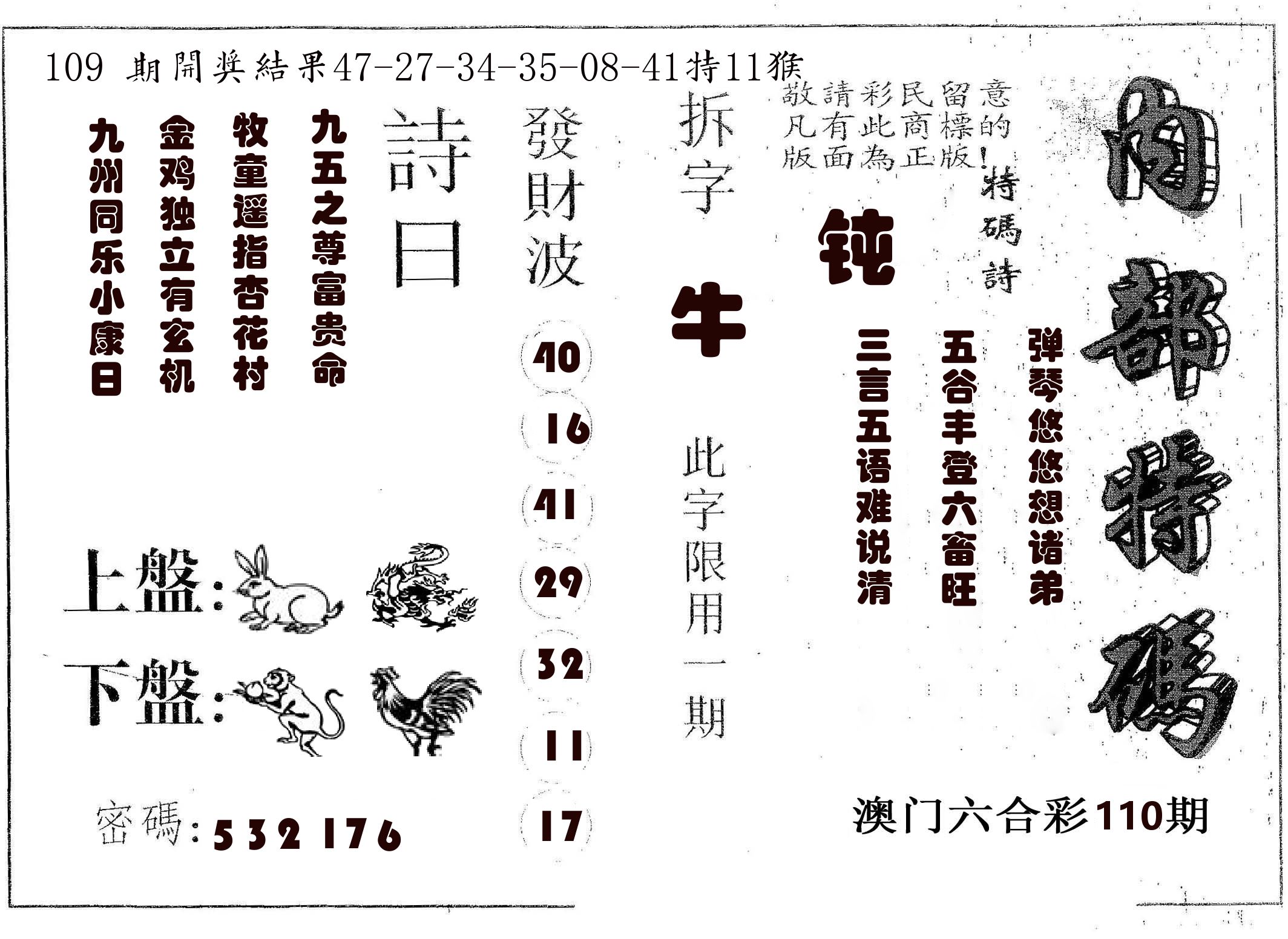 内部特码 第110期