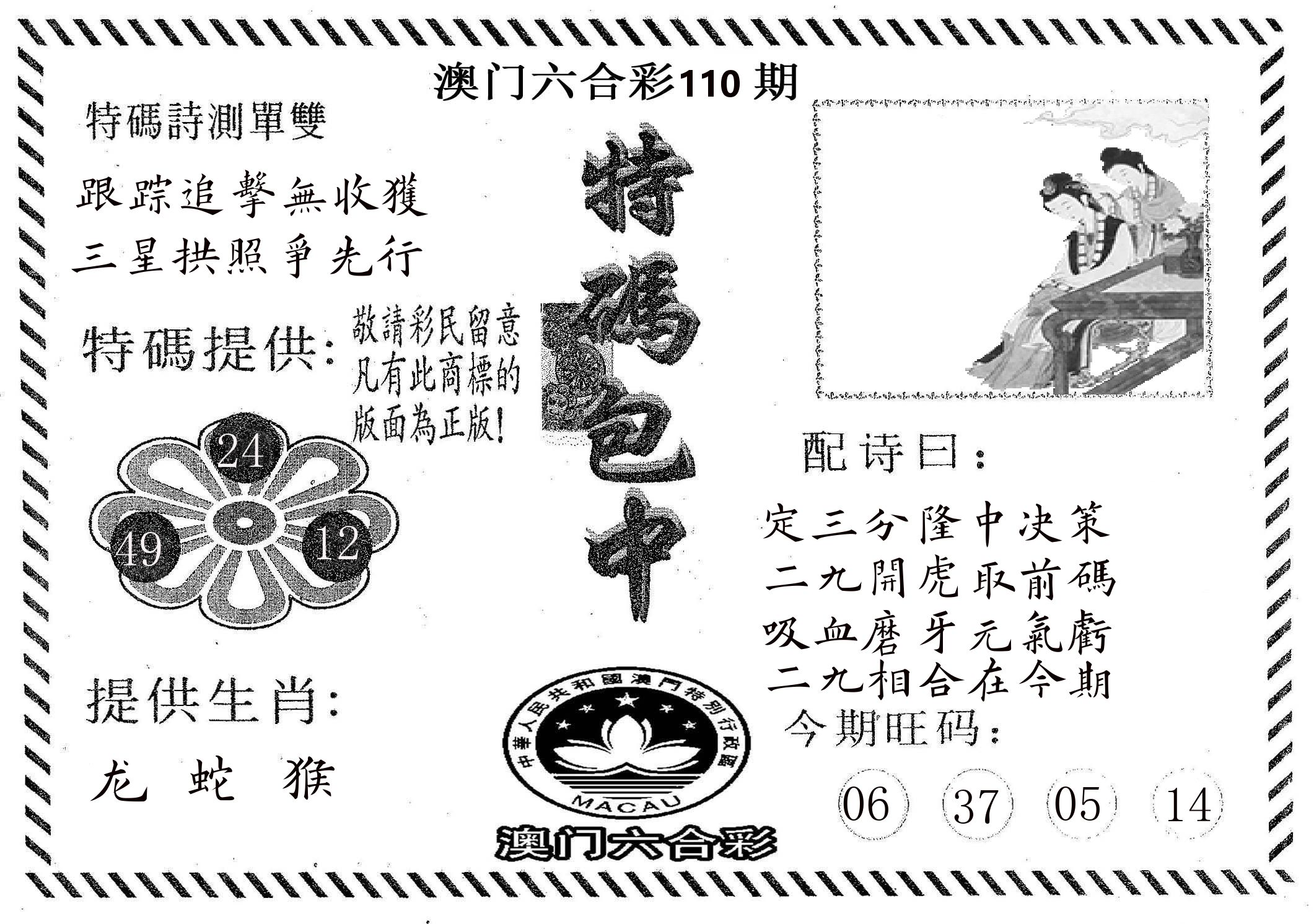 特码包中 第110期