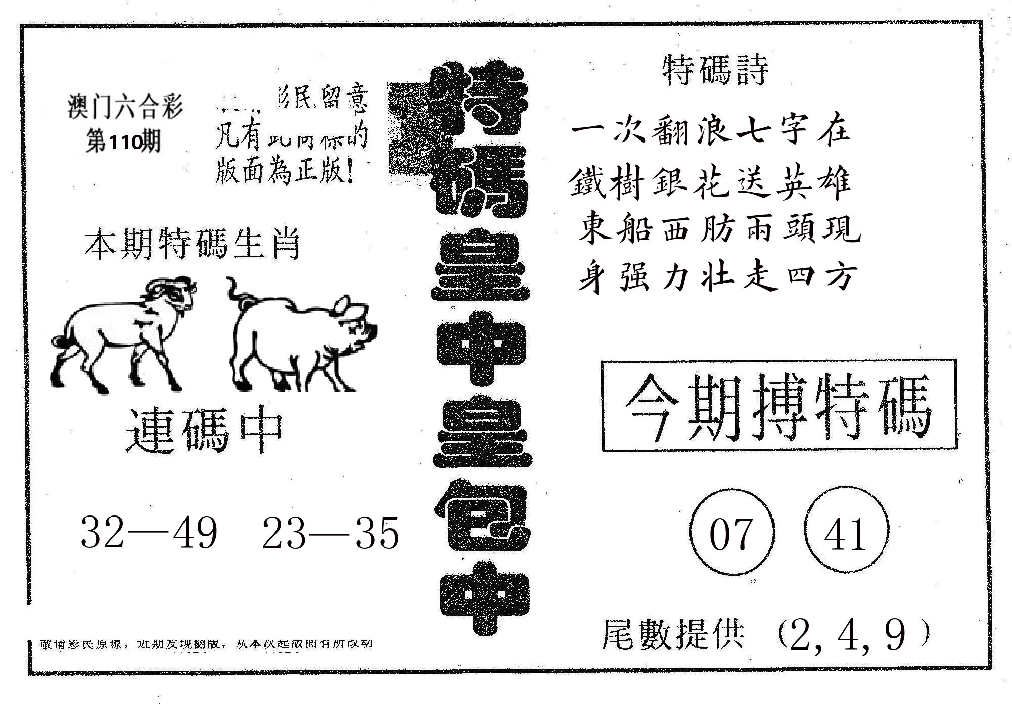 皇中皇A 第110期