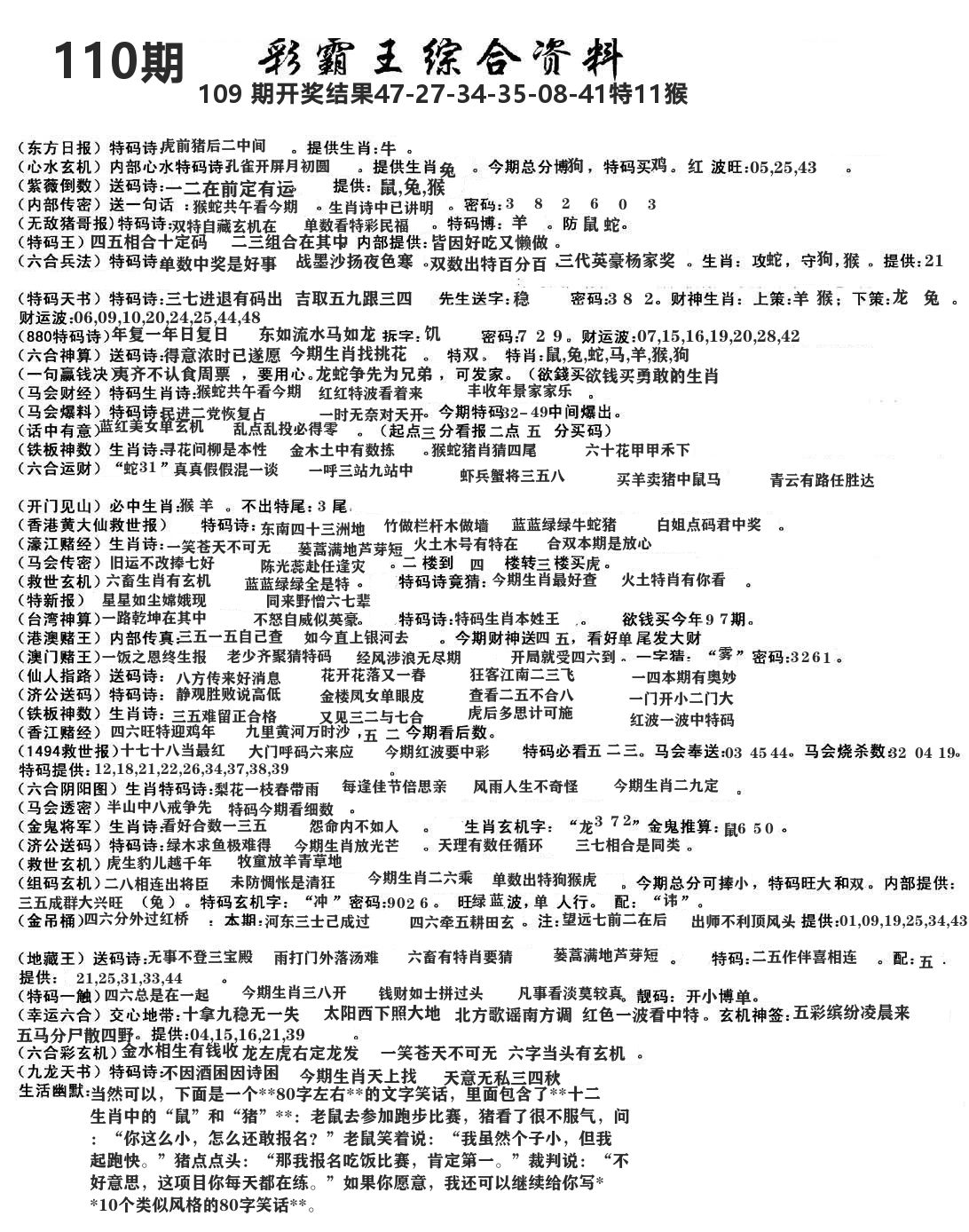 澳门综合资料 第110期