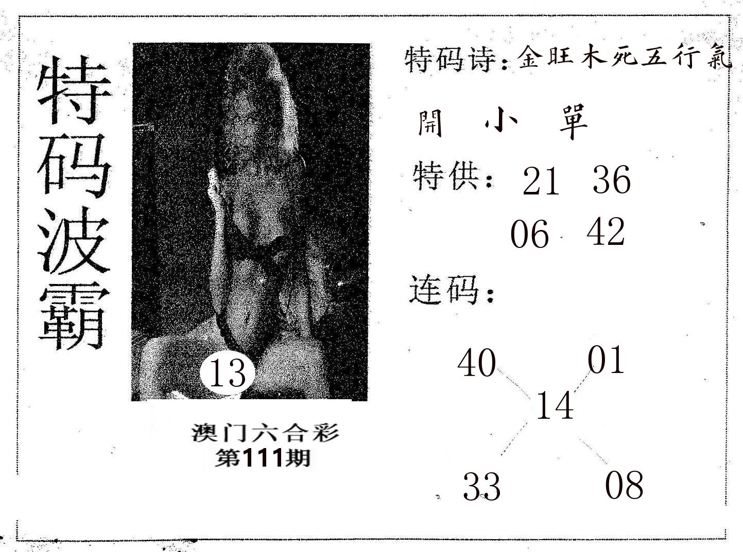 特码波霸 第111期