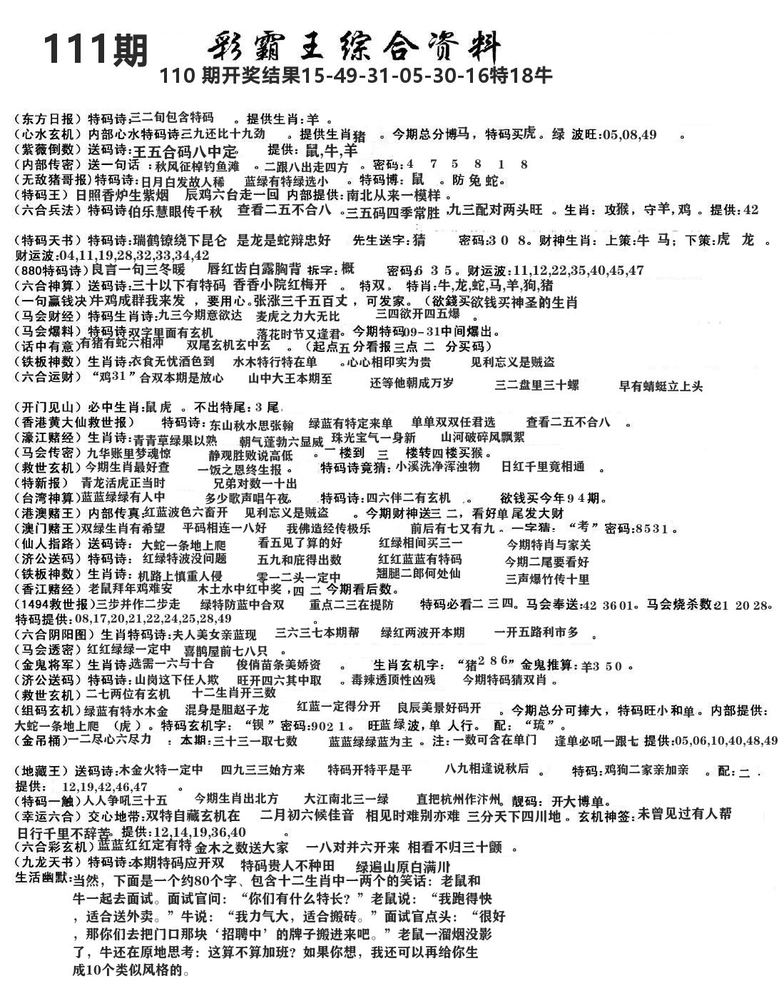 澳门综合资料 第111期