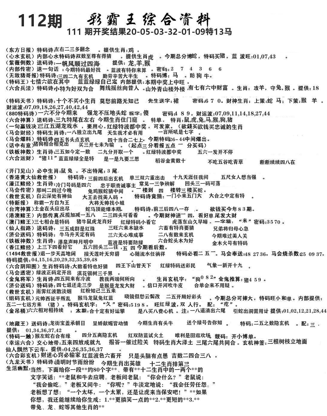 澳门综合资料 第112期