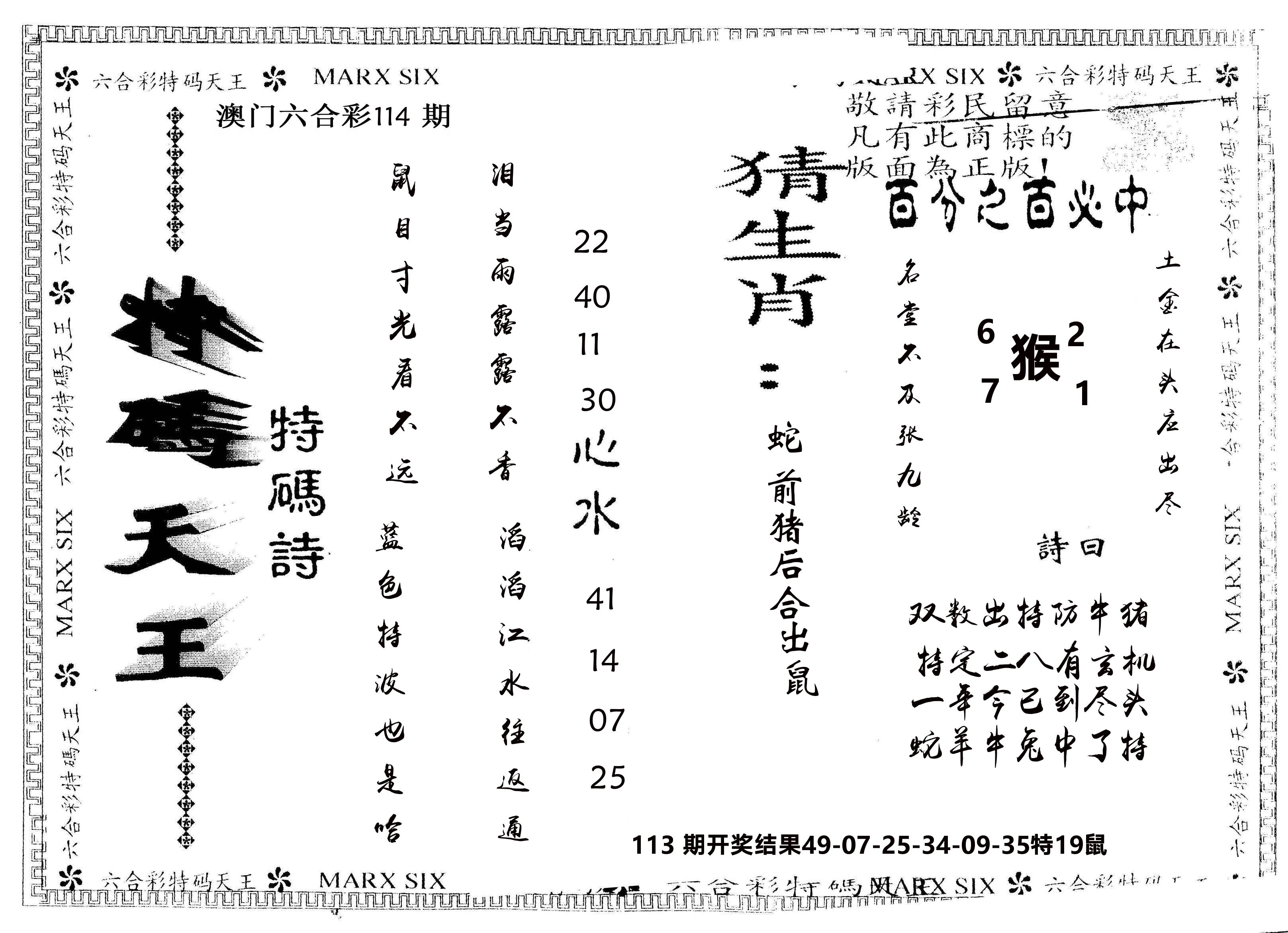 另版特码天王 第114期