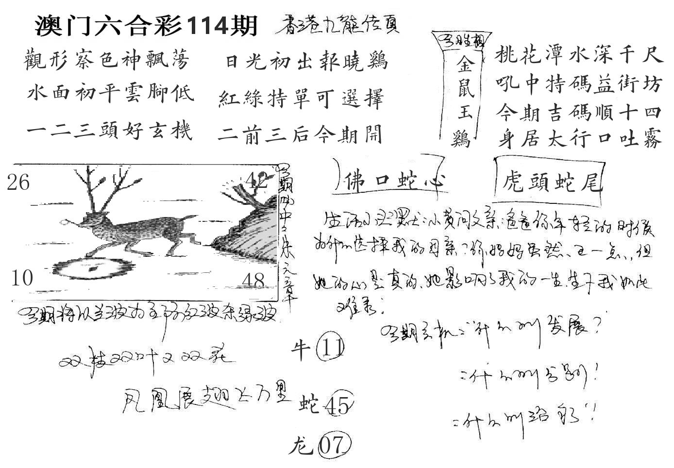 澳门手写九龙 第114期
