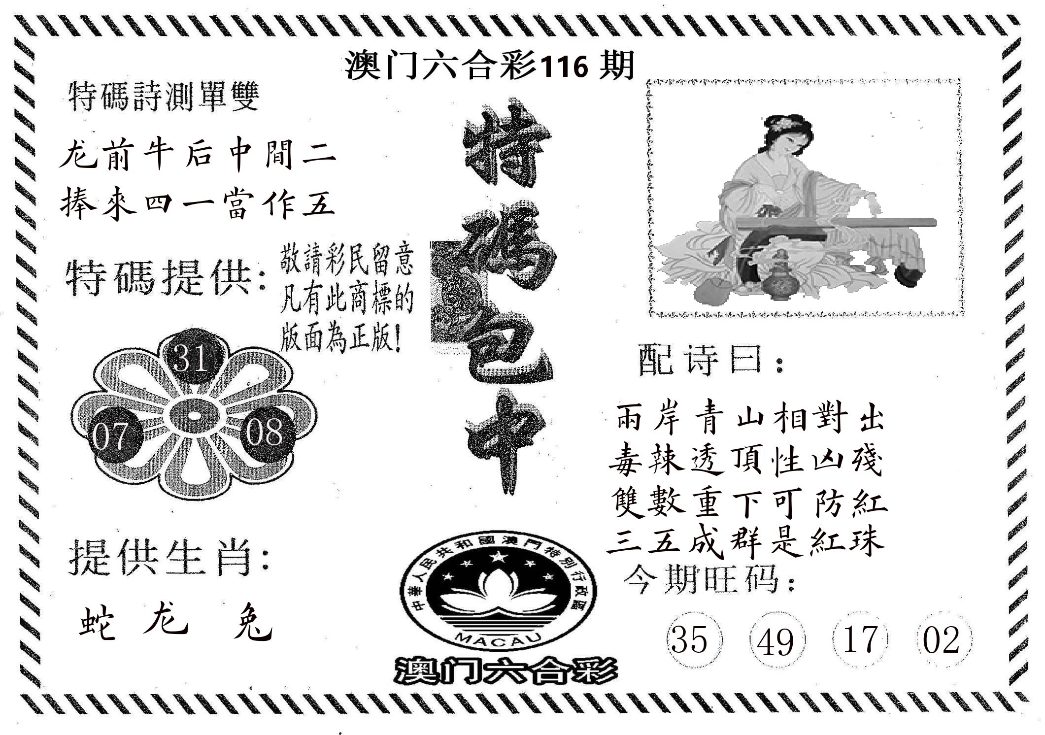 特码包中 第116期
