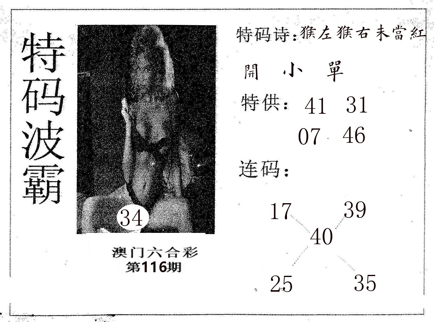 特码波霸 第116期
