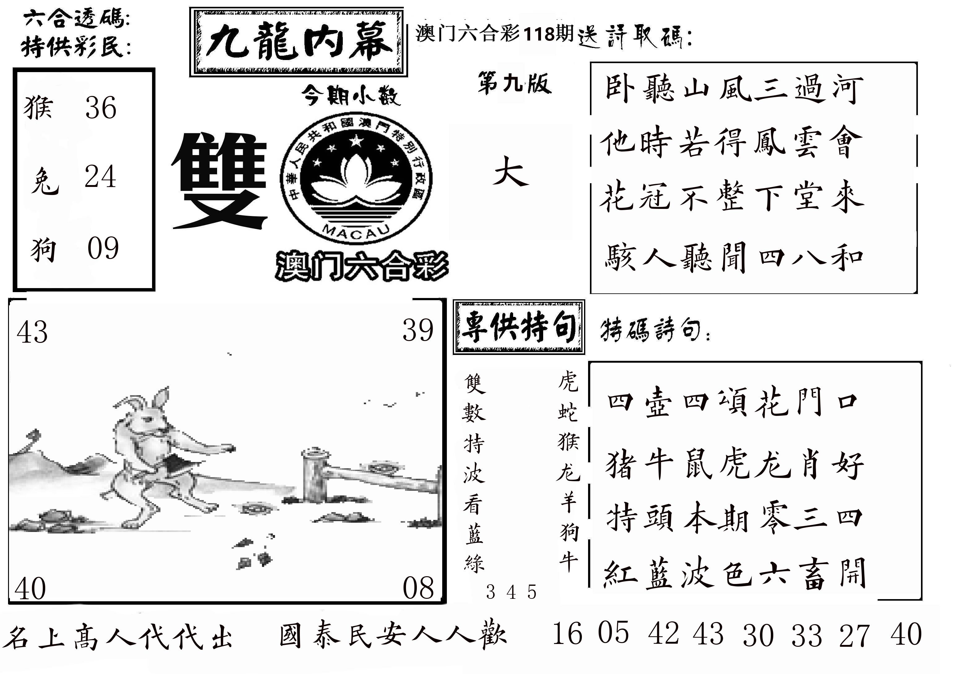 澳门传真3 第118期