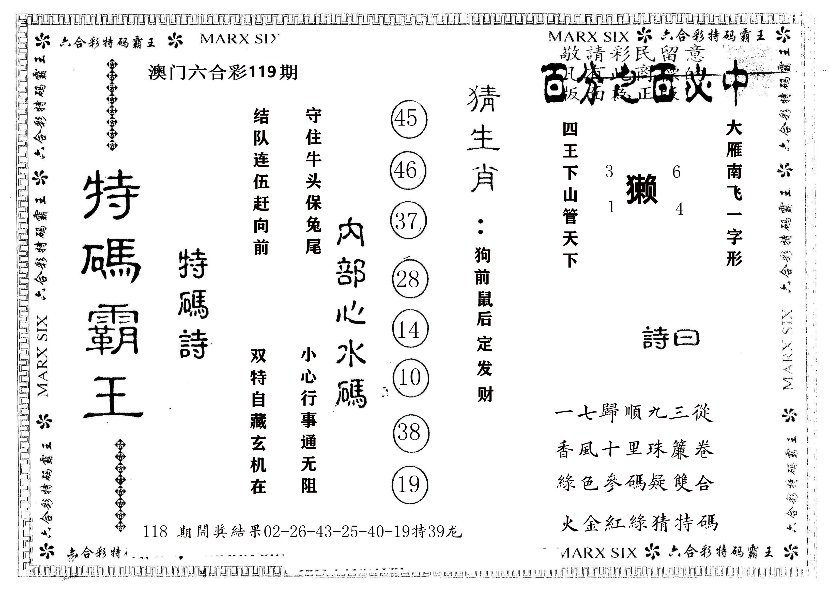 另版特码霸王 第119期