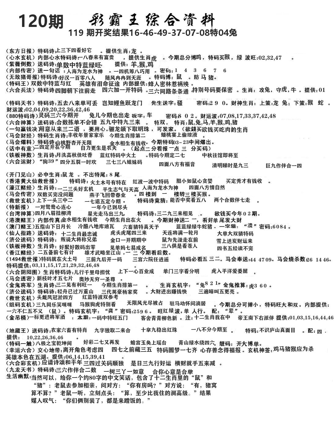 澳门综合资料 第120期