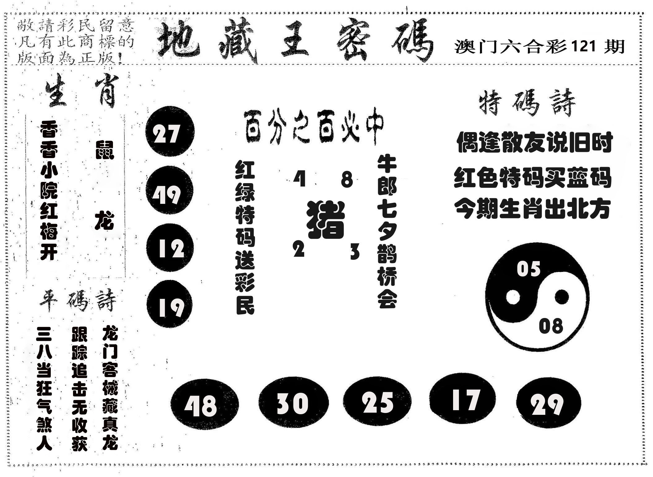 地藏王密码 第121期