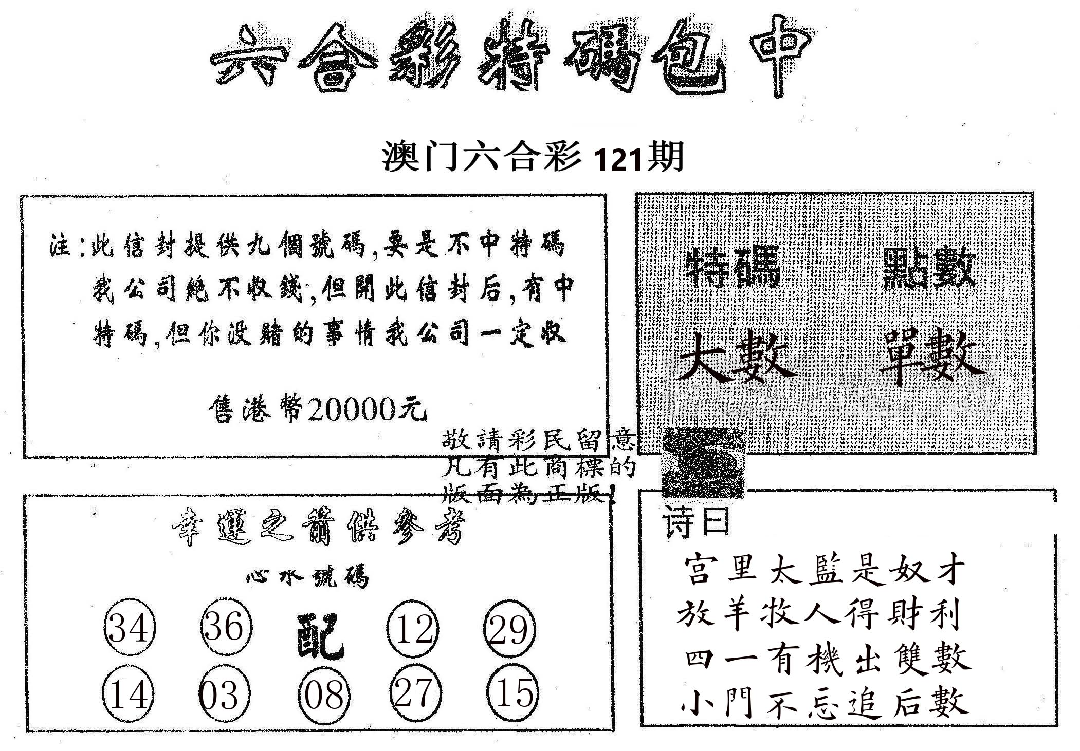 20000包中B 第121期
