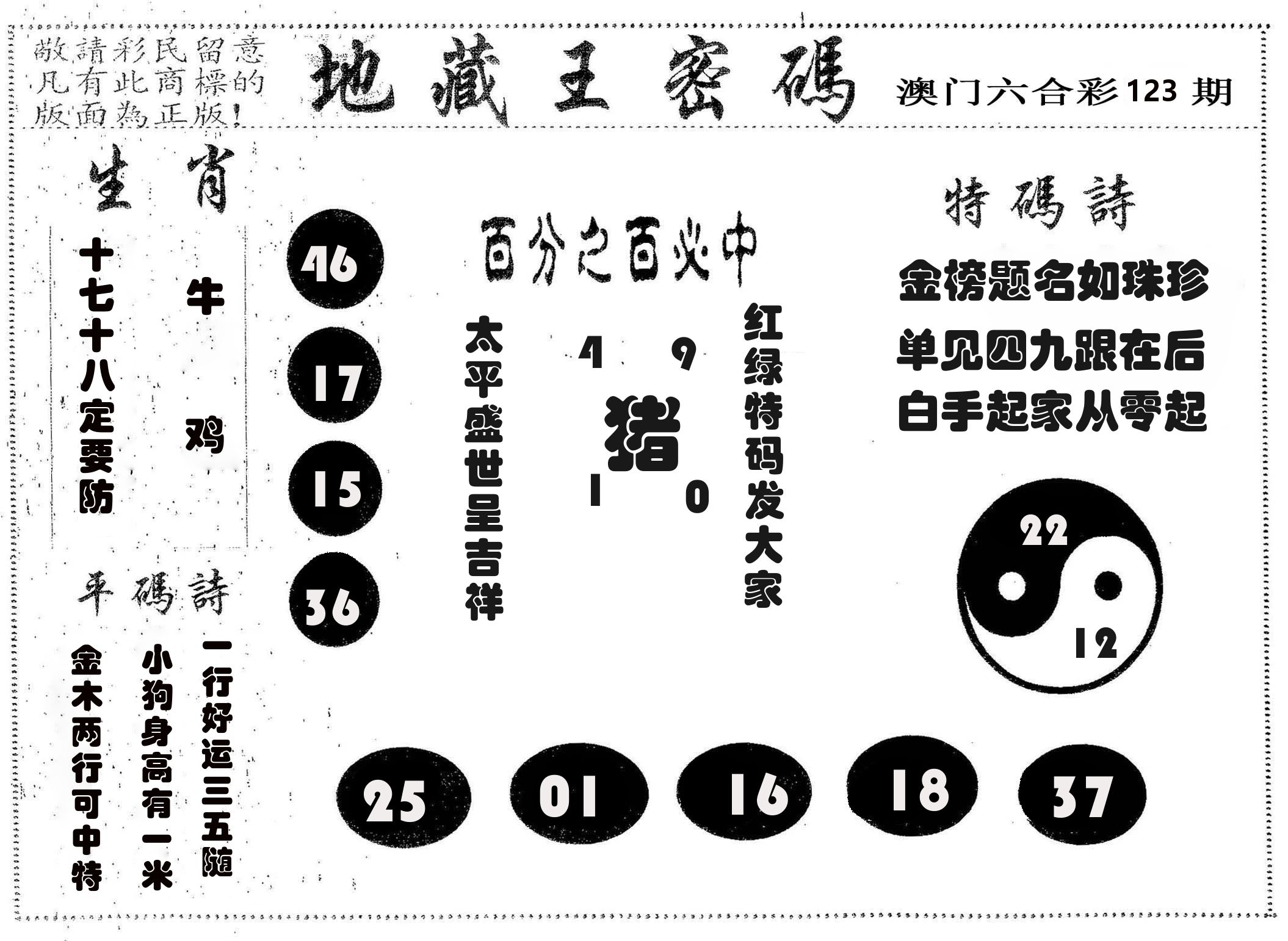 地藏王密码 第123期