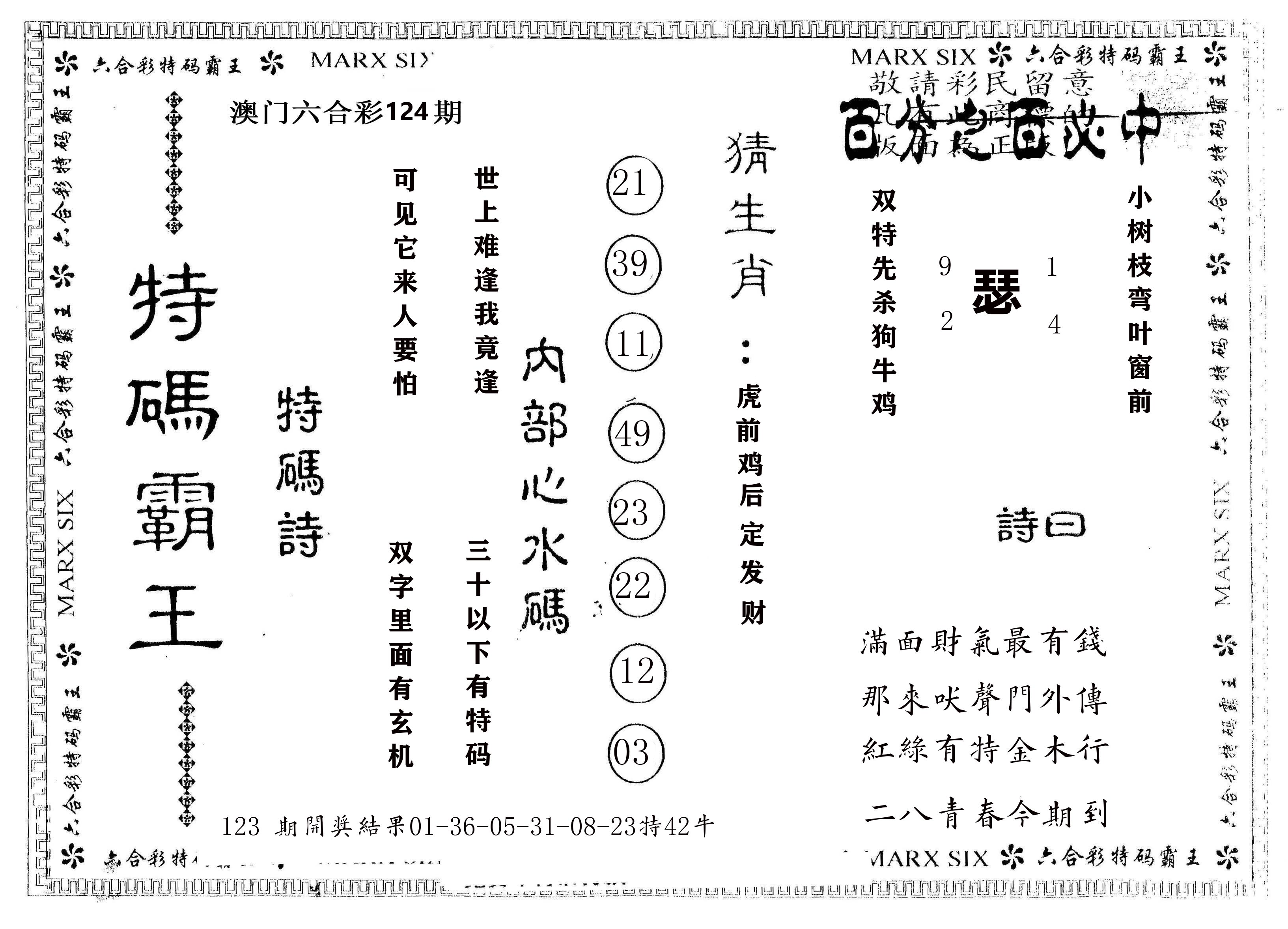 另版特码霸王 第124期