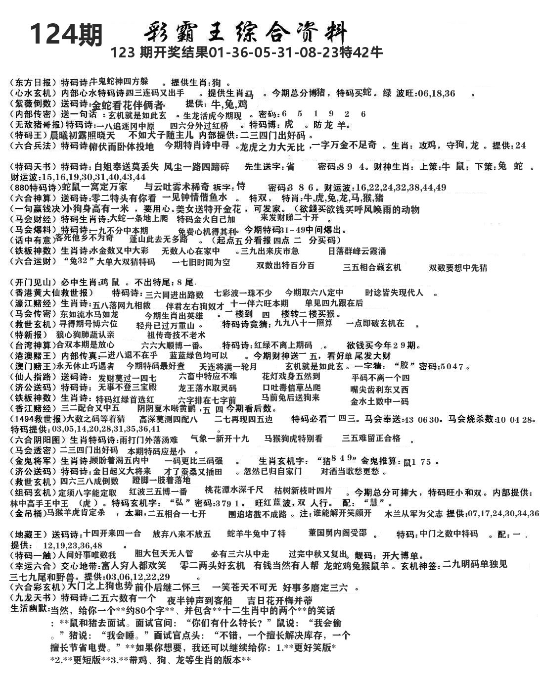 澳门综合资料 第124期