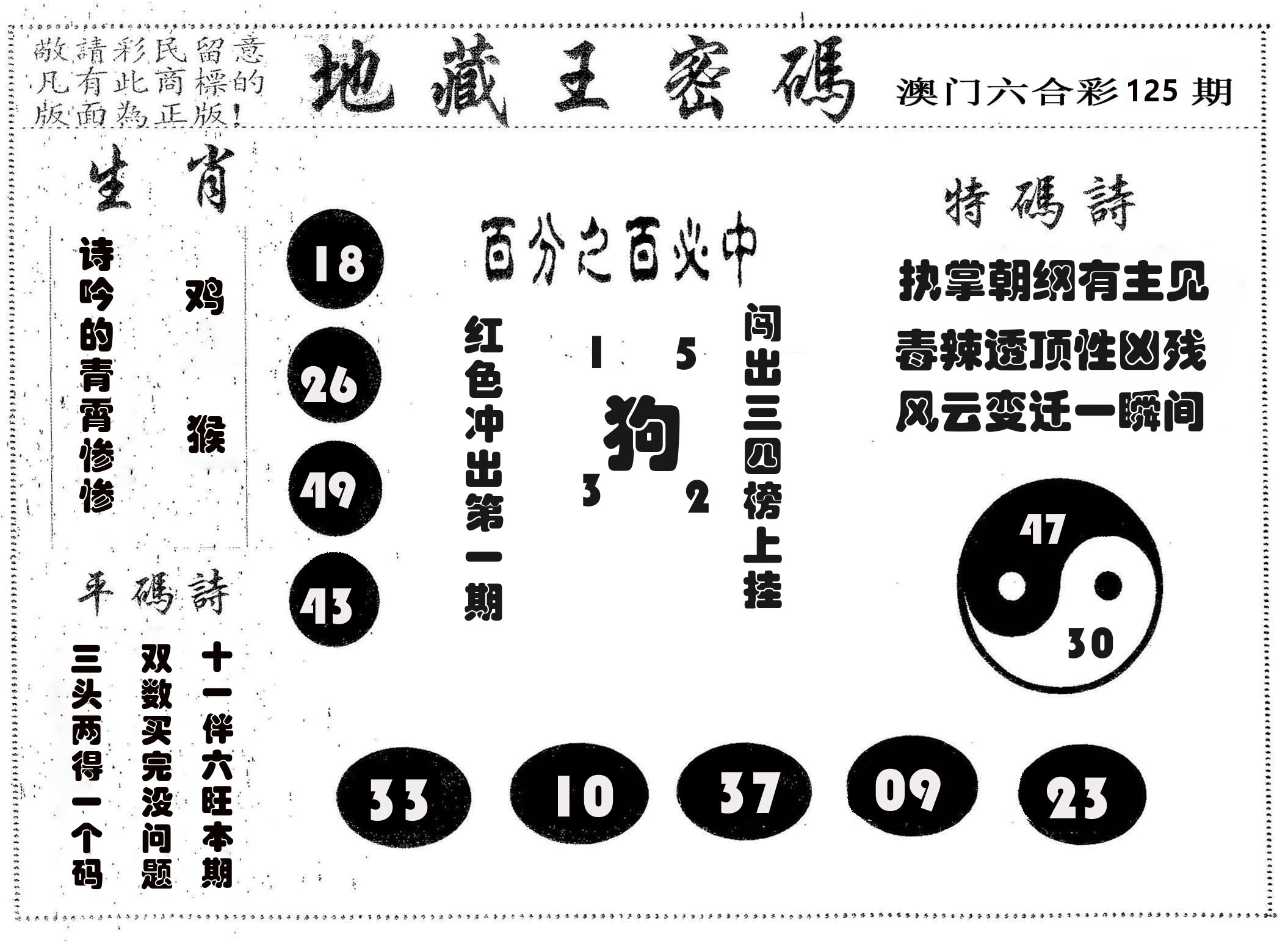 地藏王密码 第125期