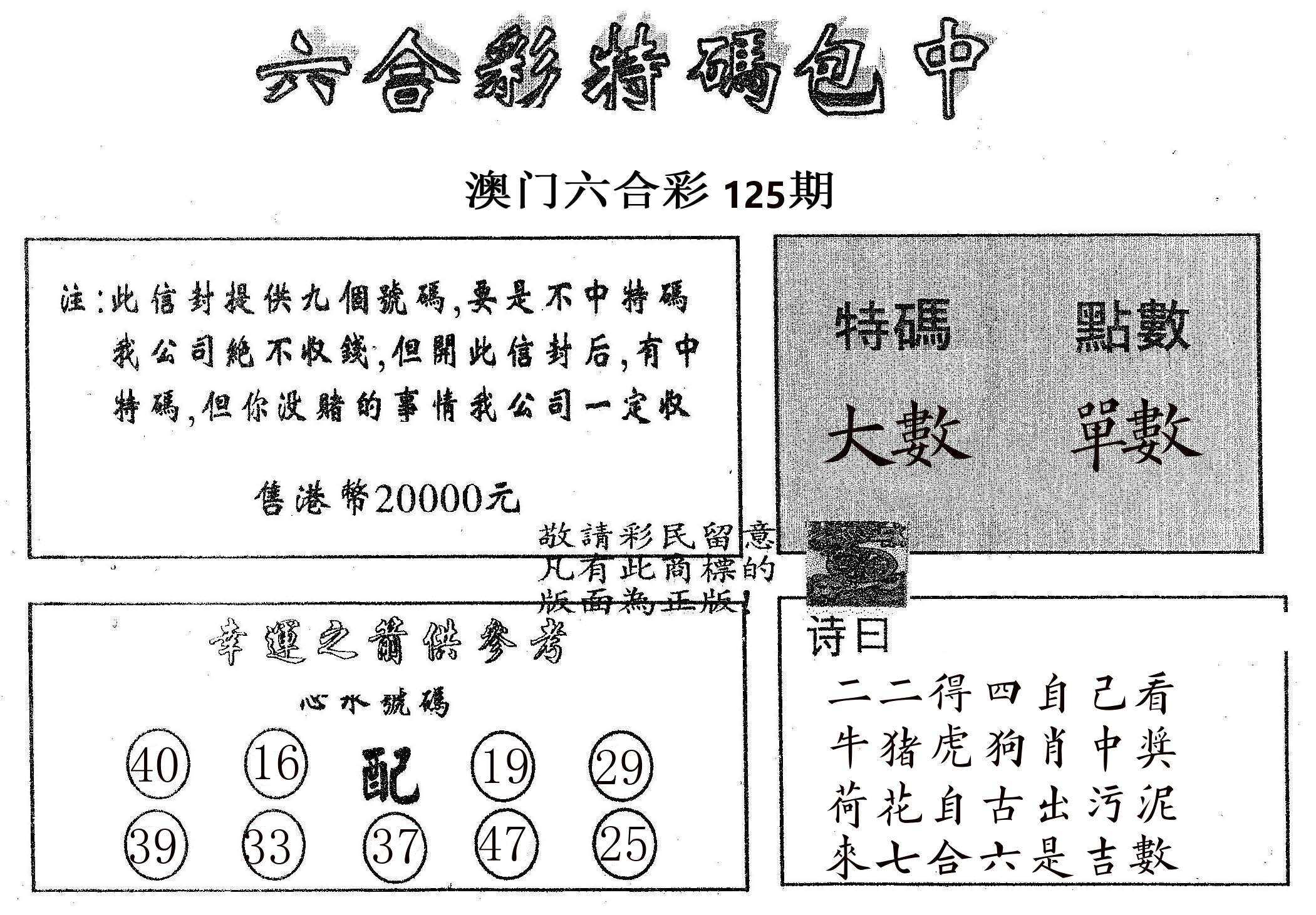 20000包中B 第125期