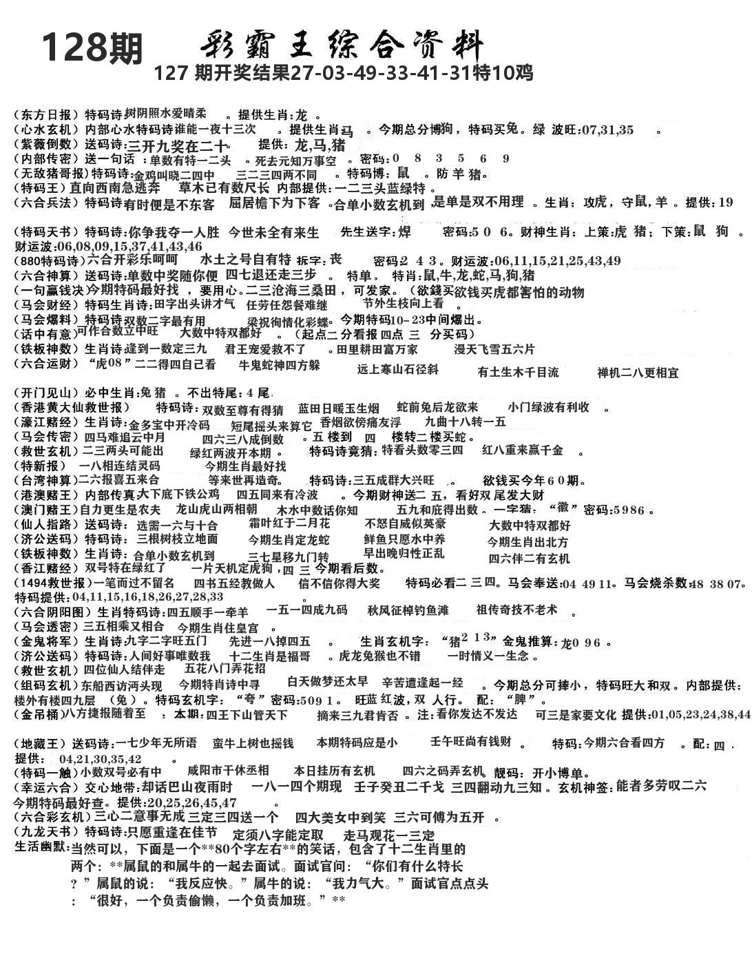 澳门综合资料 第128期