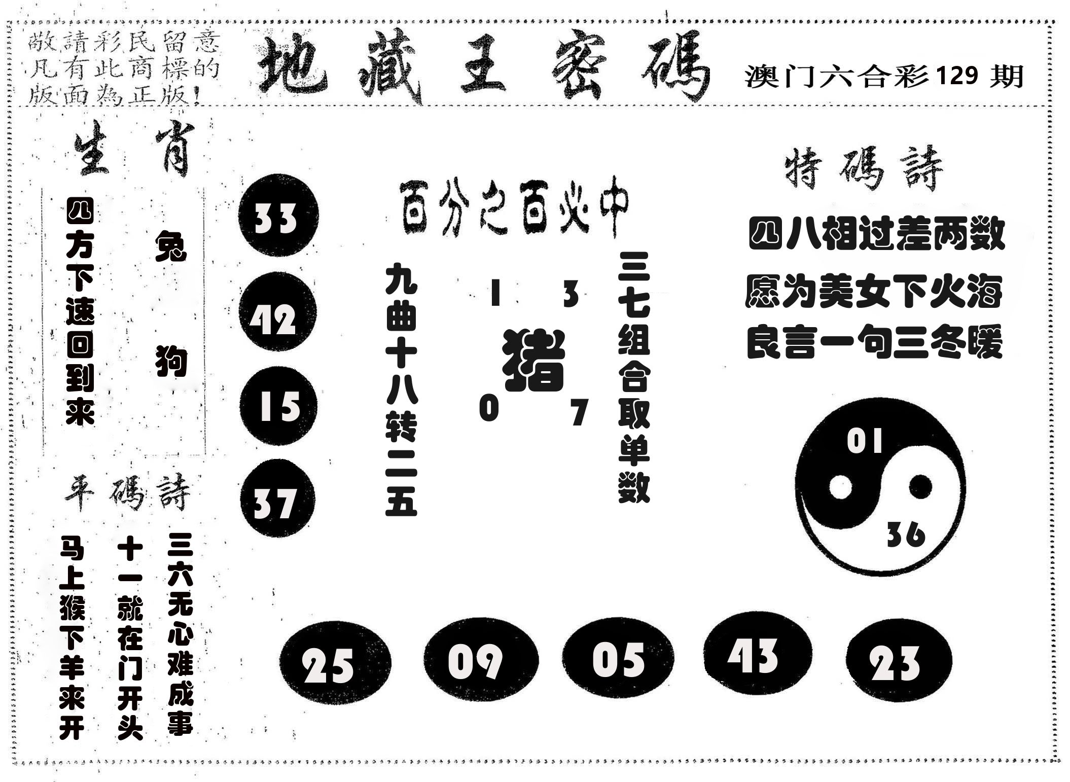 地藏王密码 第129期
