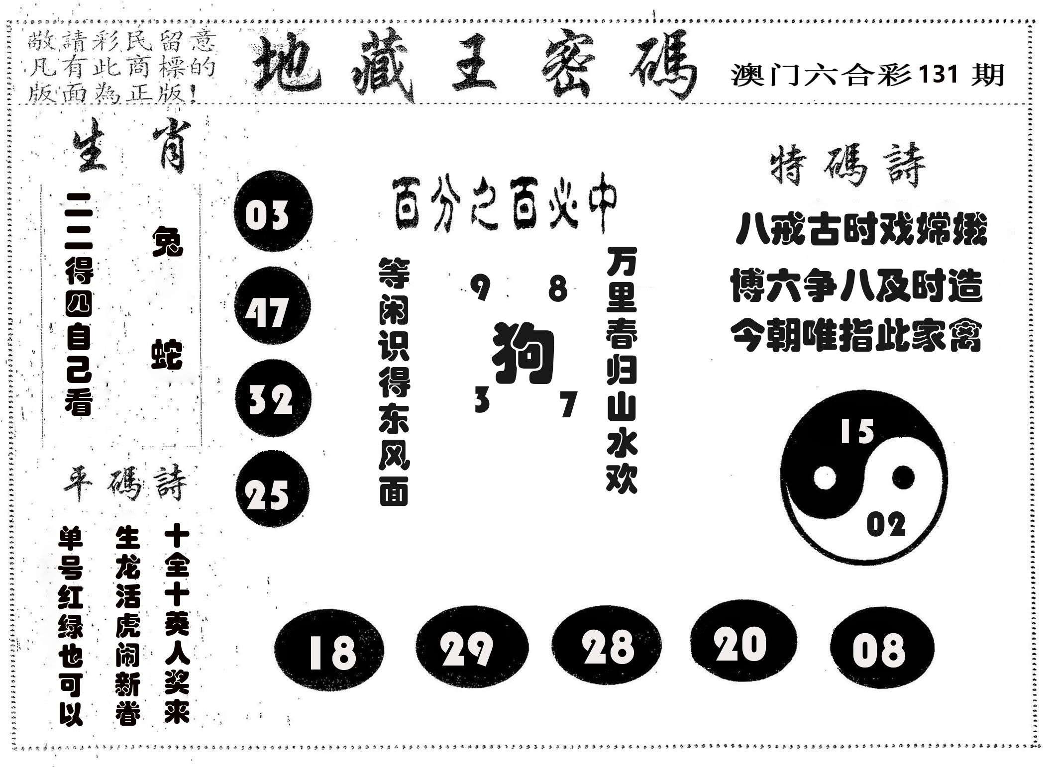 地藏王密码 第131期