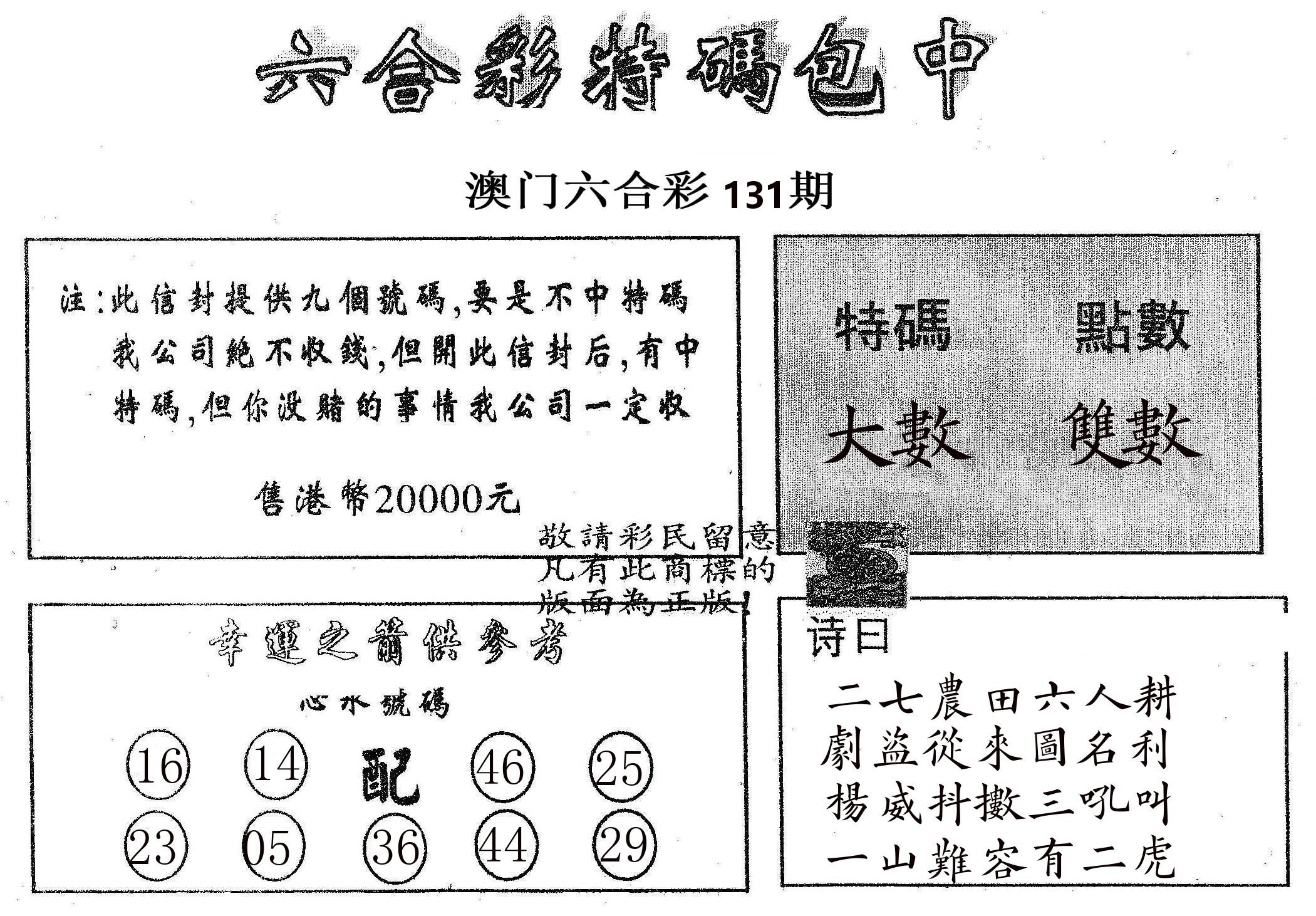 20000包中B 第131期