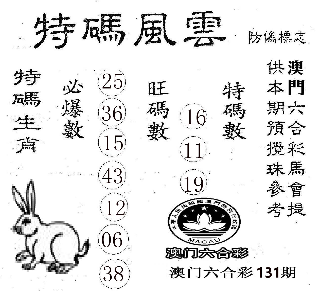 特码风云 第131期