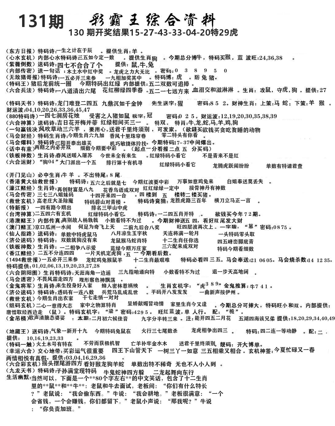 澳门综合资料 第131期
