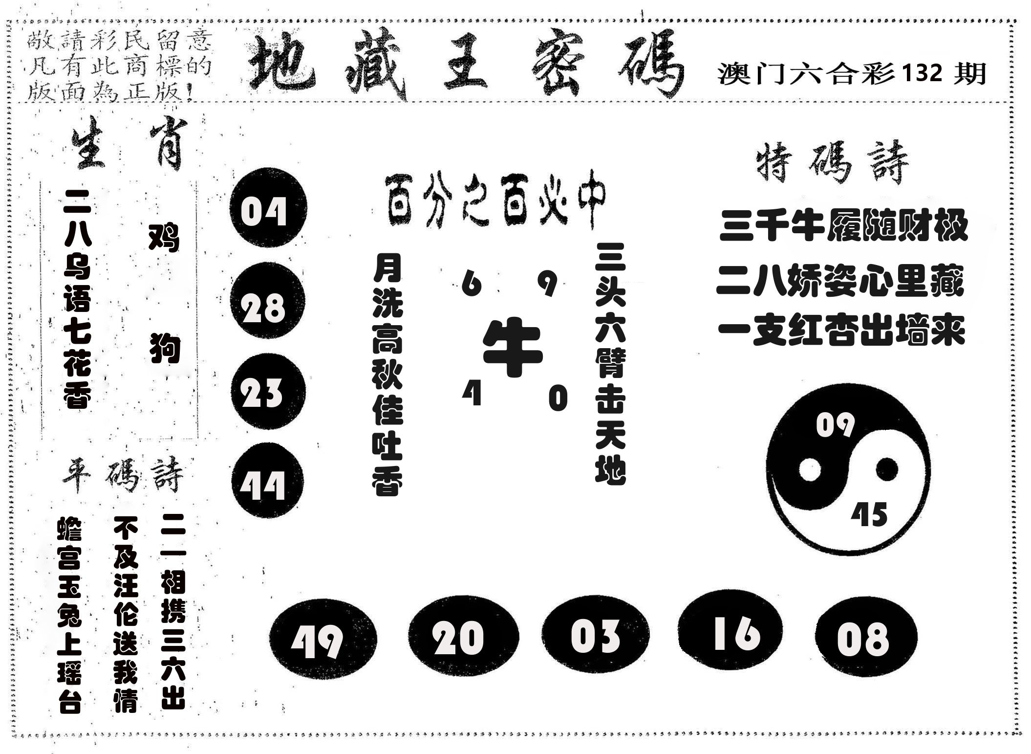 地藏王密码 第132期
