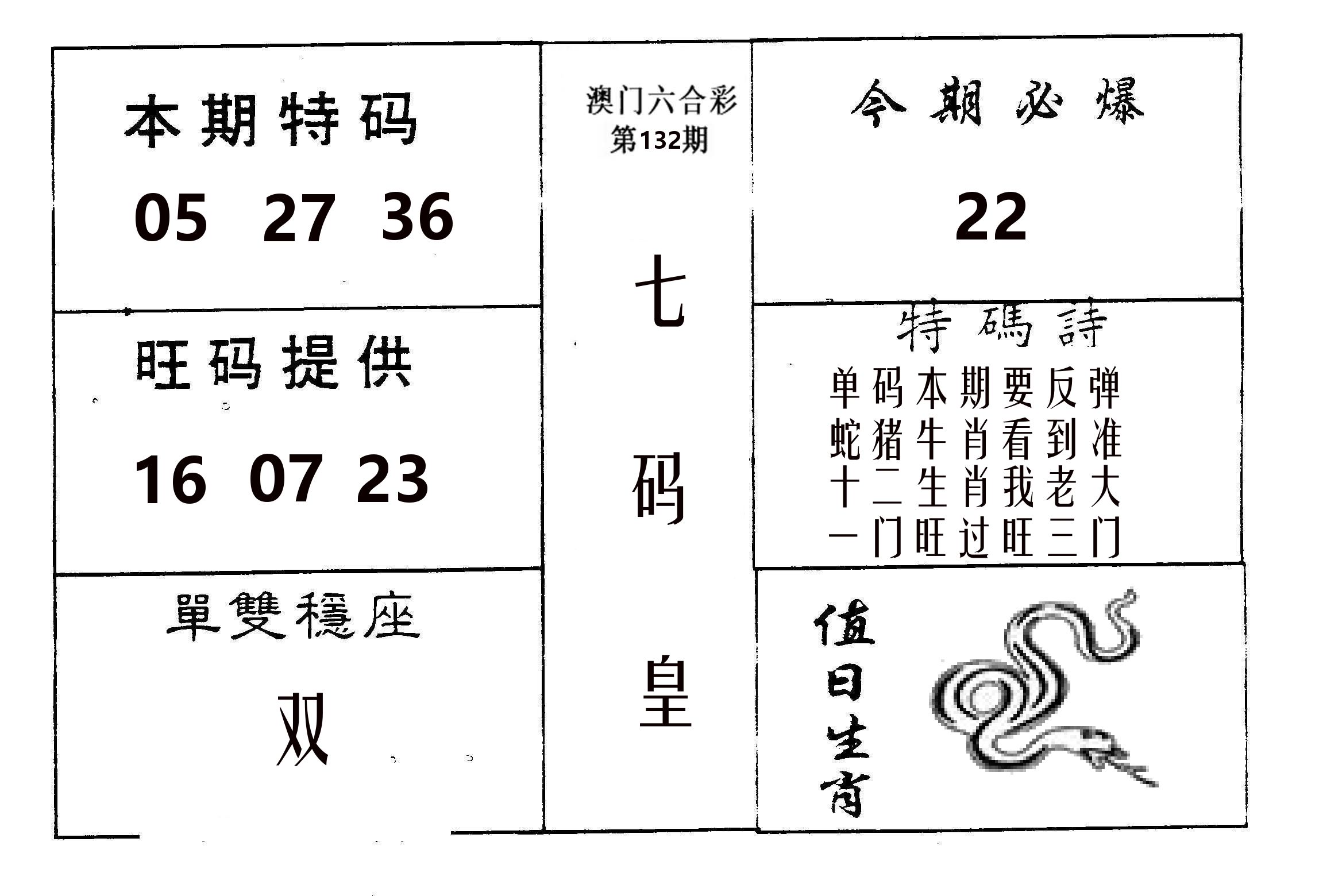 七码皇 第132期