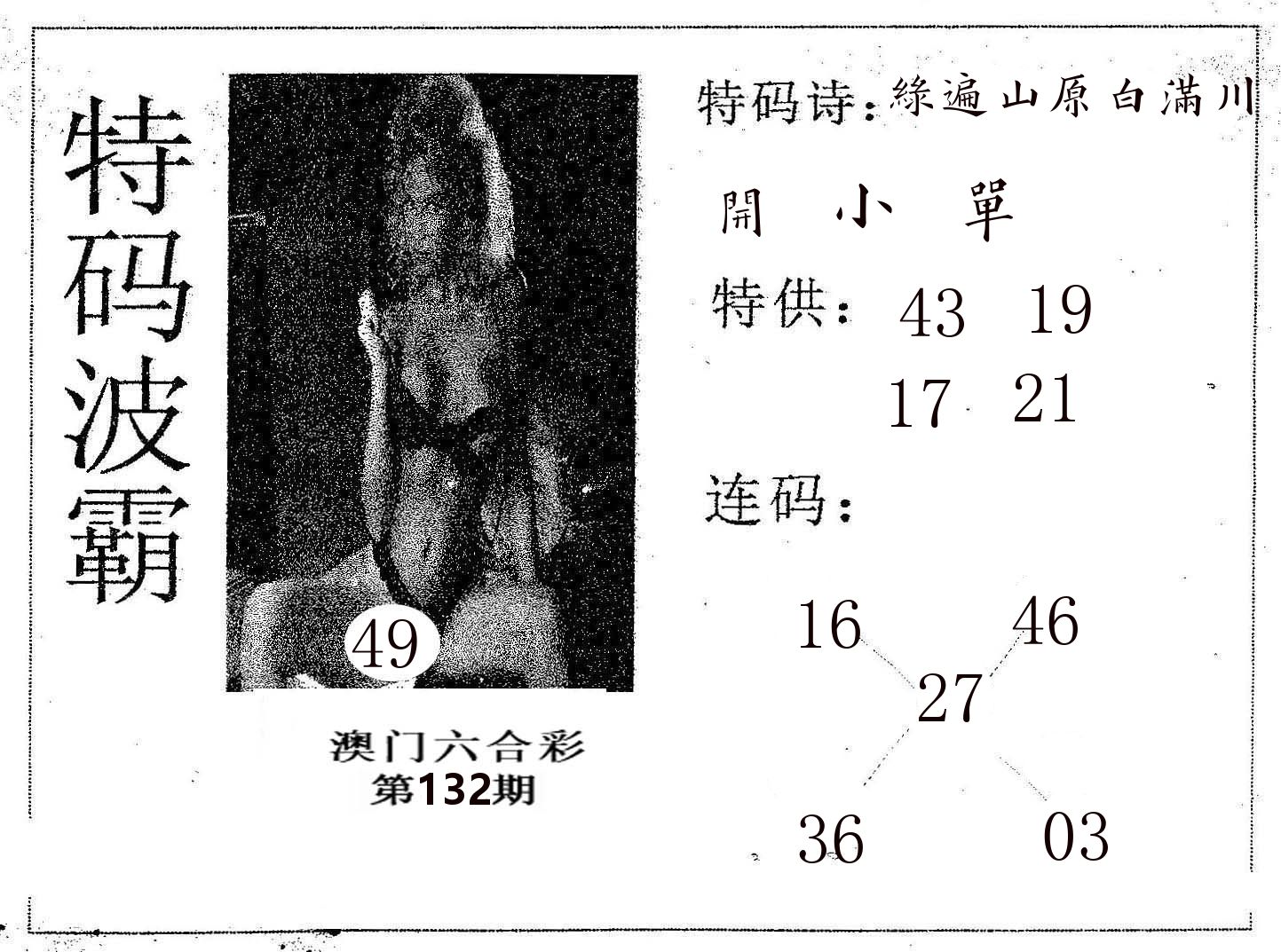特码波霸 第132期